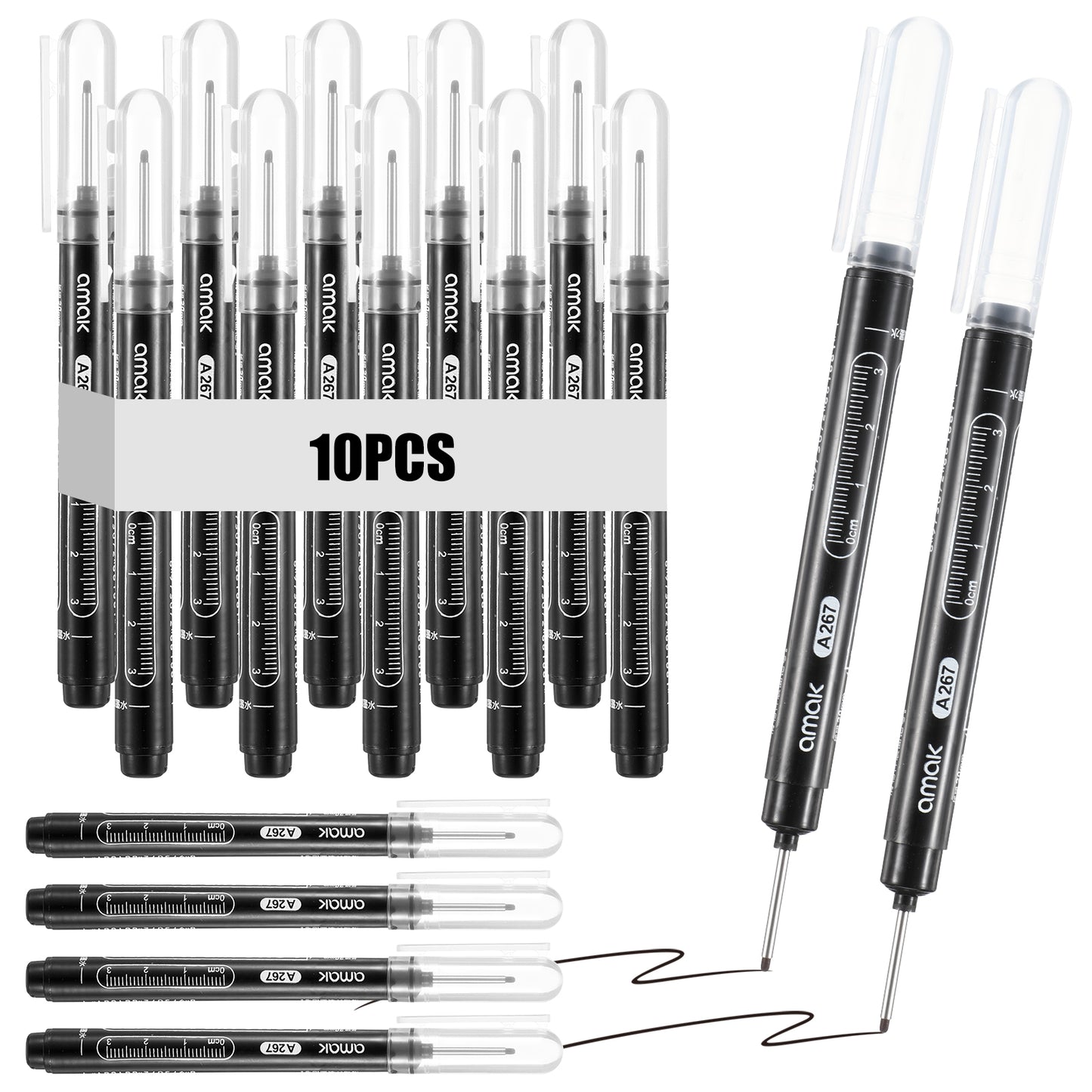 10 Pcs Deep Hole Marker Long Nib Marker Deep Reach Metal Marking Pen Multi-purpose Waterproof Carpenter Pen Markers Long Head Quick Dry Hole Markers for Carpenter Construction Woodworking Office