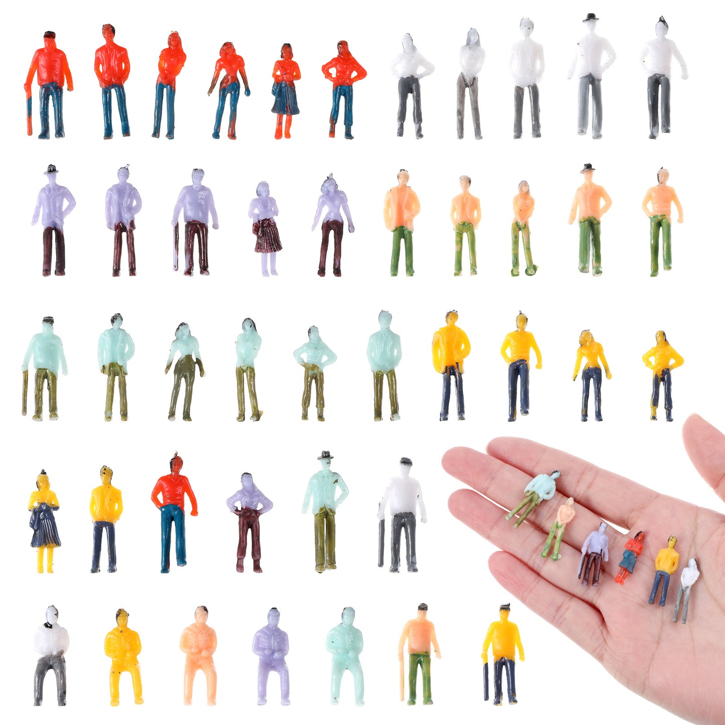 Sibba 100 Pcs Mini People Figurines 1: 75 Scale Little People Toys Architectural Painted Tiny Model Sitting Standing Miniature Figurines Model for Miniature Scenes