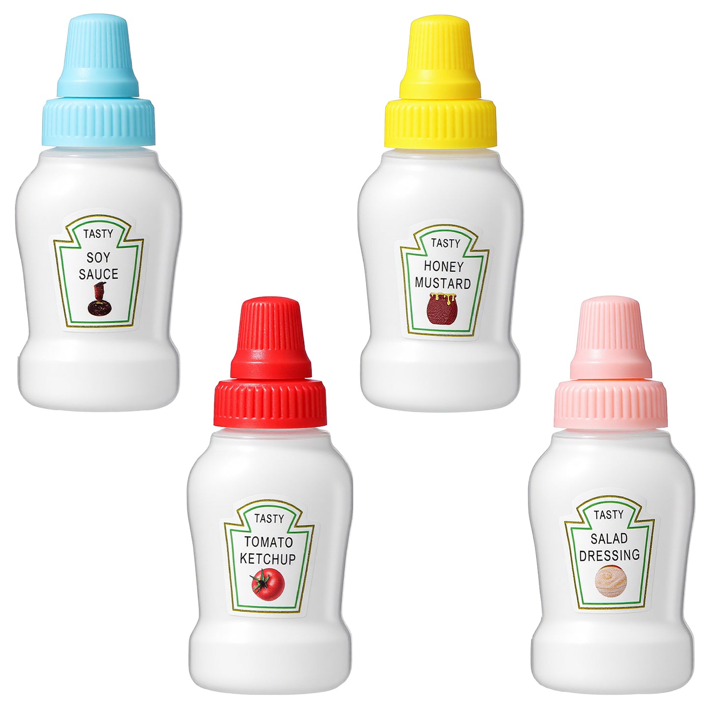 Sibba Mini Ketchup Bottles Colorful Cute Tomato Ketchup Bottle 4PCS 25ml Refillable Condiment Squeeze Bottle Plastic Sauce Container Mayo Syrup Containers Portable Bento Box Condiment Squeeze Bottles