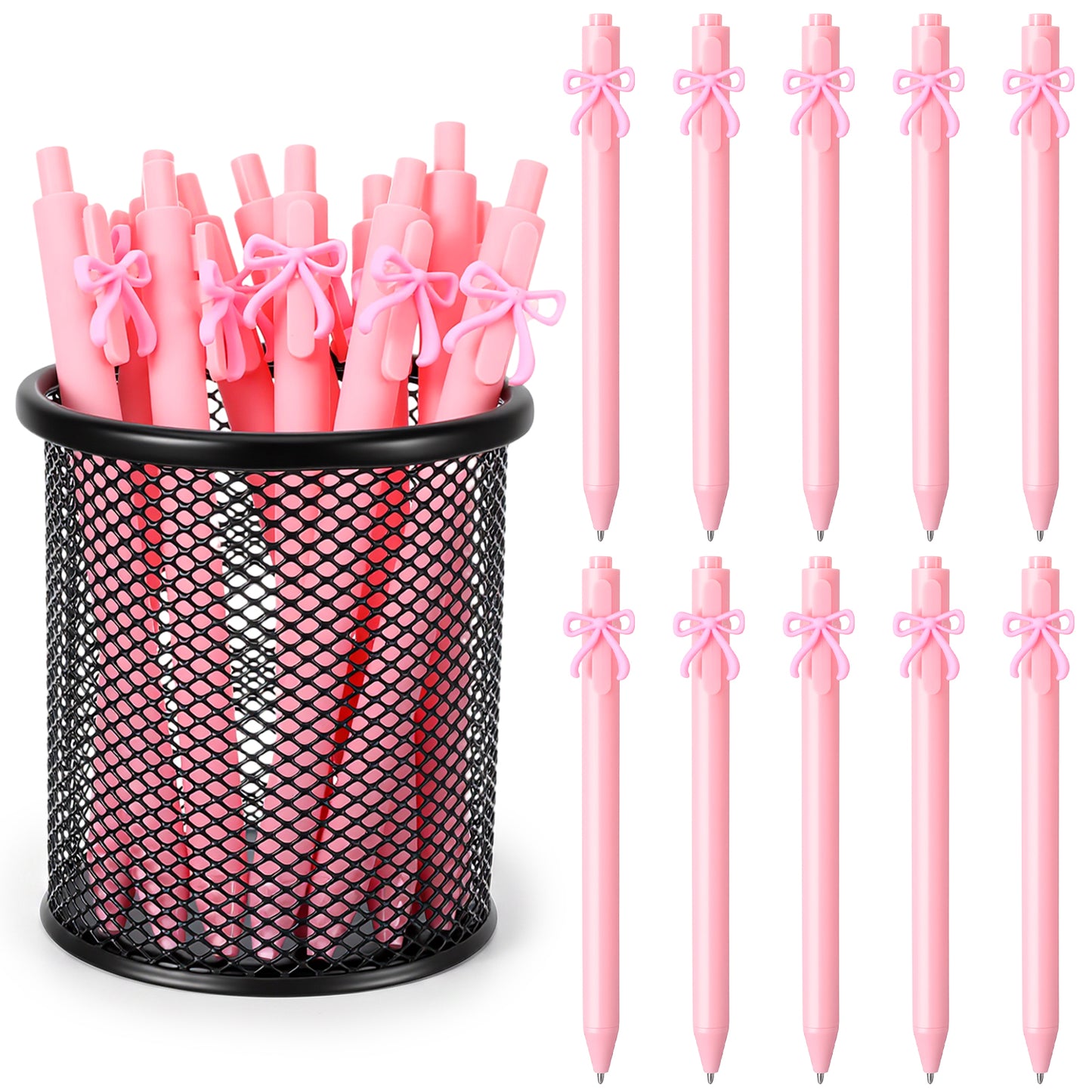 YUXIANLB 10 Pcs Bow Ballpoint Pens, Aesthetic Retractable Bowknot Black Ink Pen with Bowknot Decor for Girls Women School Office Supplies Birthday Party Favors