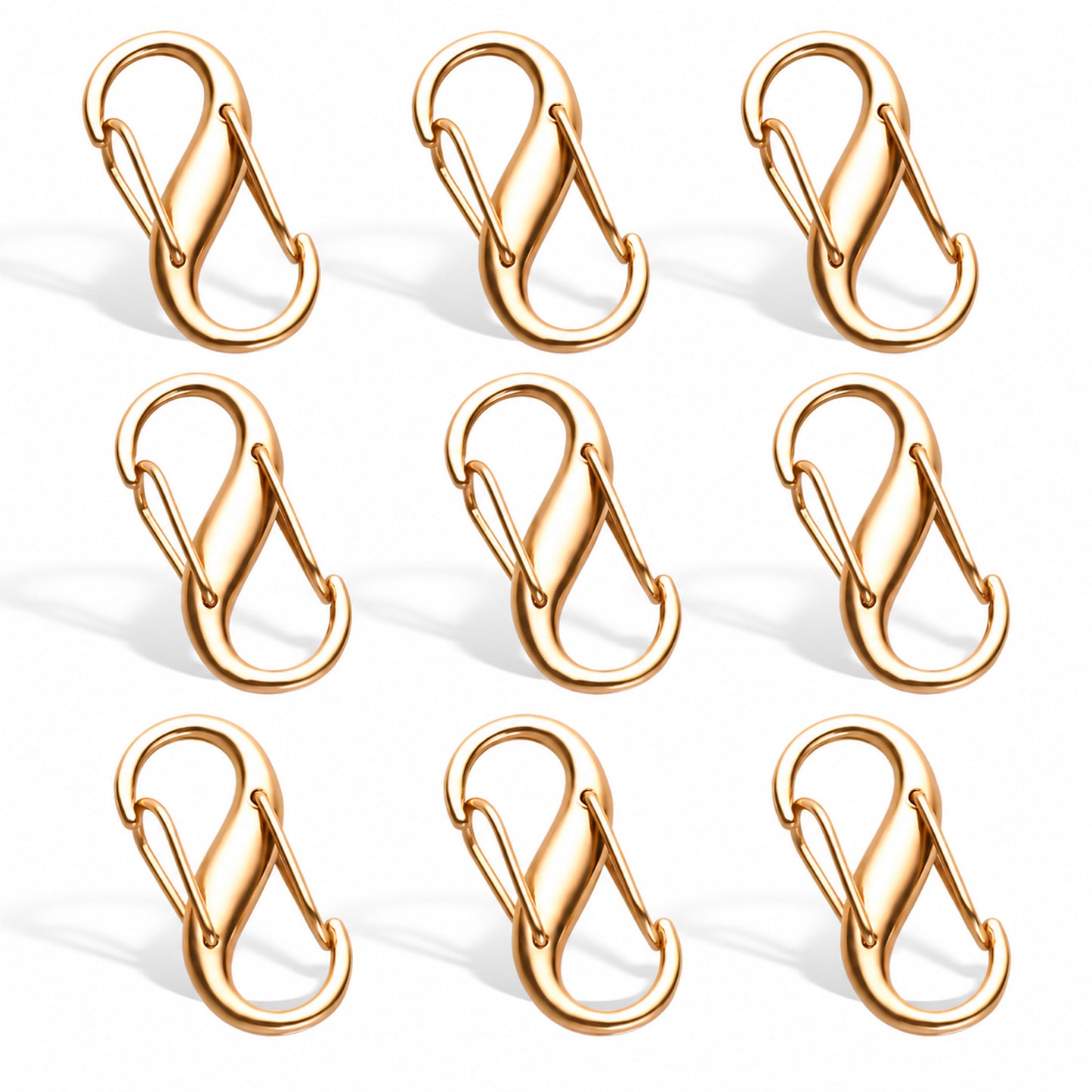 COMNICO Zipper Lock Clips, 9 PCS Alloy Double Opening Theft Deterrent Zipper Pull Replacement, Broken Zipper Fix Repair Slider Backpack Carabiner Clip (Gold)