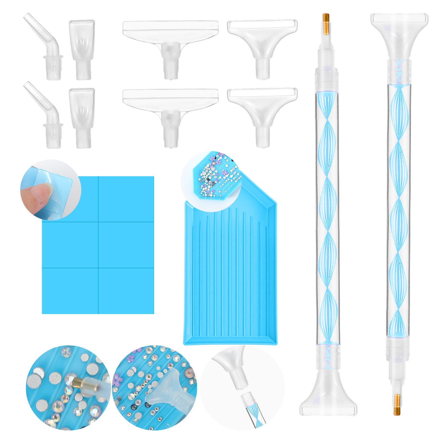 FNANJWQ Rhinestone Pickup Tool Set: 2 Pcs Rhinestone Picker Handles Dual-Ended Rhinestones Applicator Dotting Tool Pen Shiny Diamond Dot Drill Pen for DIY Home Nail Salon