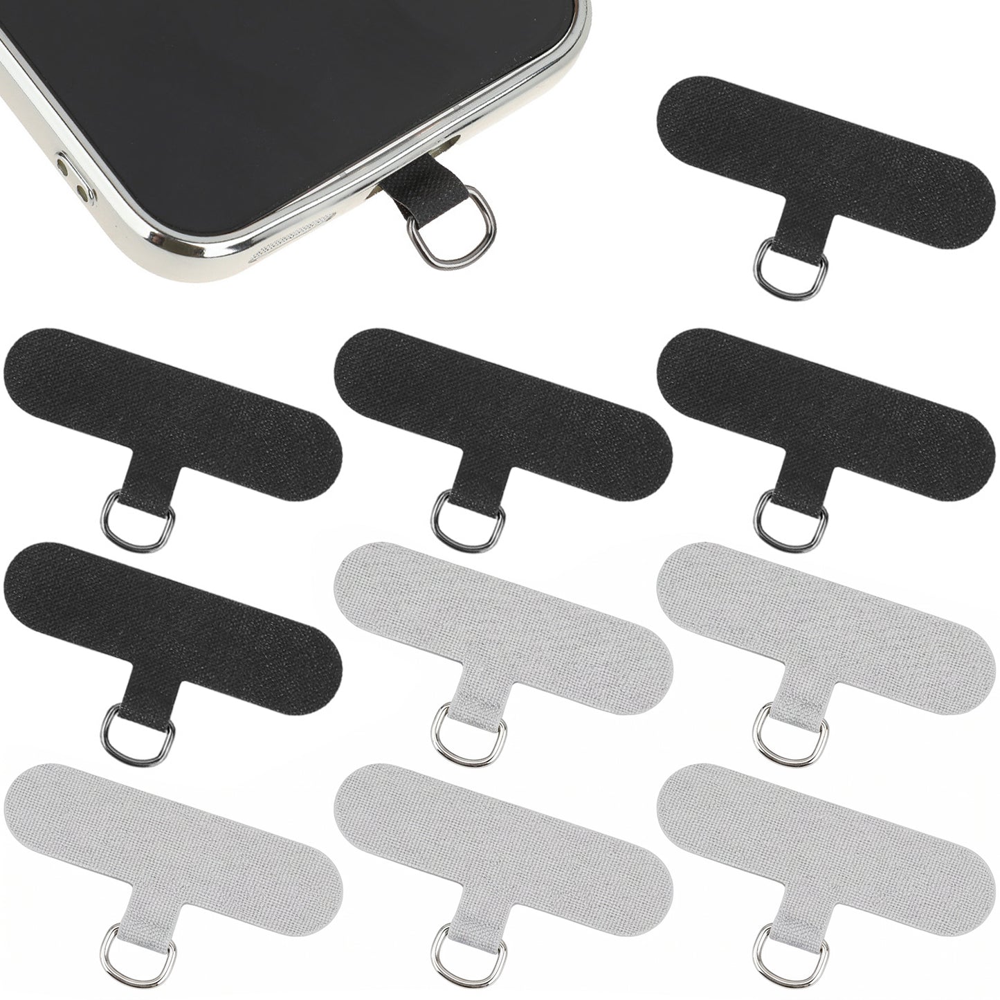 FNANJWQ 10 Pcs Phone Tether Tab, Clip for Cell Phone Lanyards Adhesive-free Lanyard Strap for Full Coverage Phones Cases, Compatible with Most Smartphones (5 Black + 5 Grey)