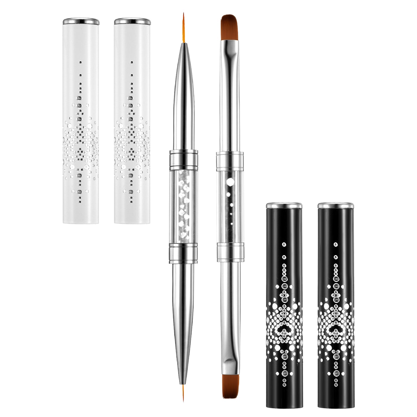 Wanmu 2pcs Nail Art Brushes, Dual-Ended French Tip Brush Builder Gel Nails Design Brush, Rhinestone Handle Nails Liner Brush Manicure Brushes For Home Diy Salon Use