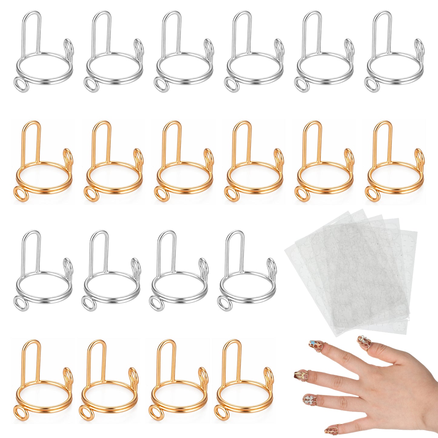 Ocapind 20Pcs Nail Rings with 240Pcs Adhesive Nail Tab Fingernail Ring
