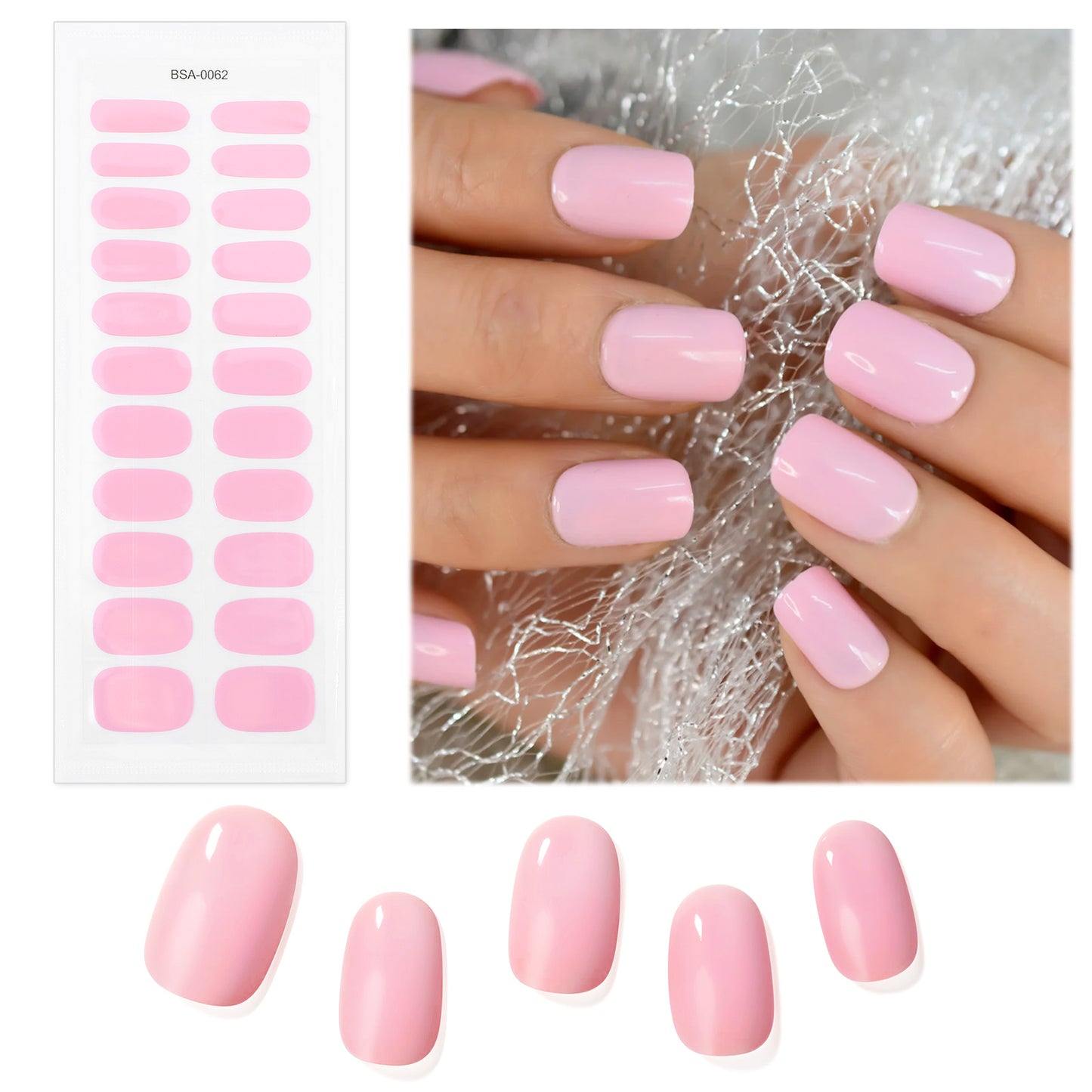 Wanmu 20 Pcs Semi Cured Gel Nail Strips, Gel Nail Wraps Nails Sticker Salon Quality Long Lasting for Women Home Nails DIY