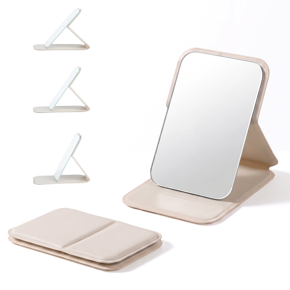 QFGasre Compact Folding Makeup Mirror, Portable Pocket Travel Mirror, Beige