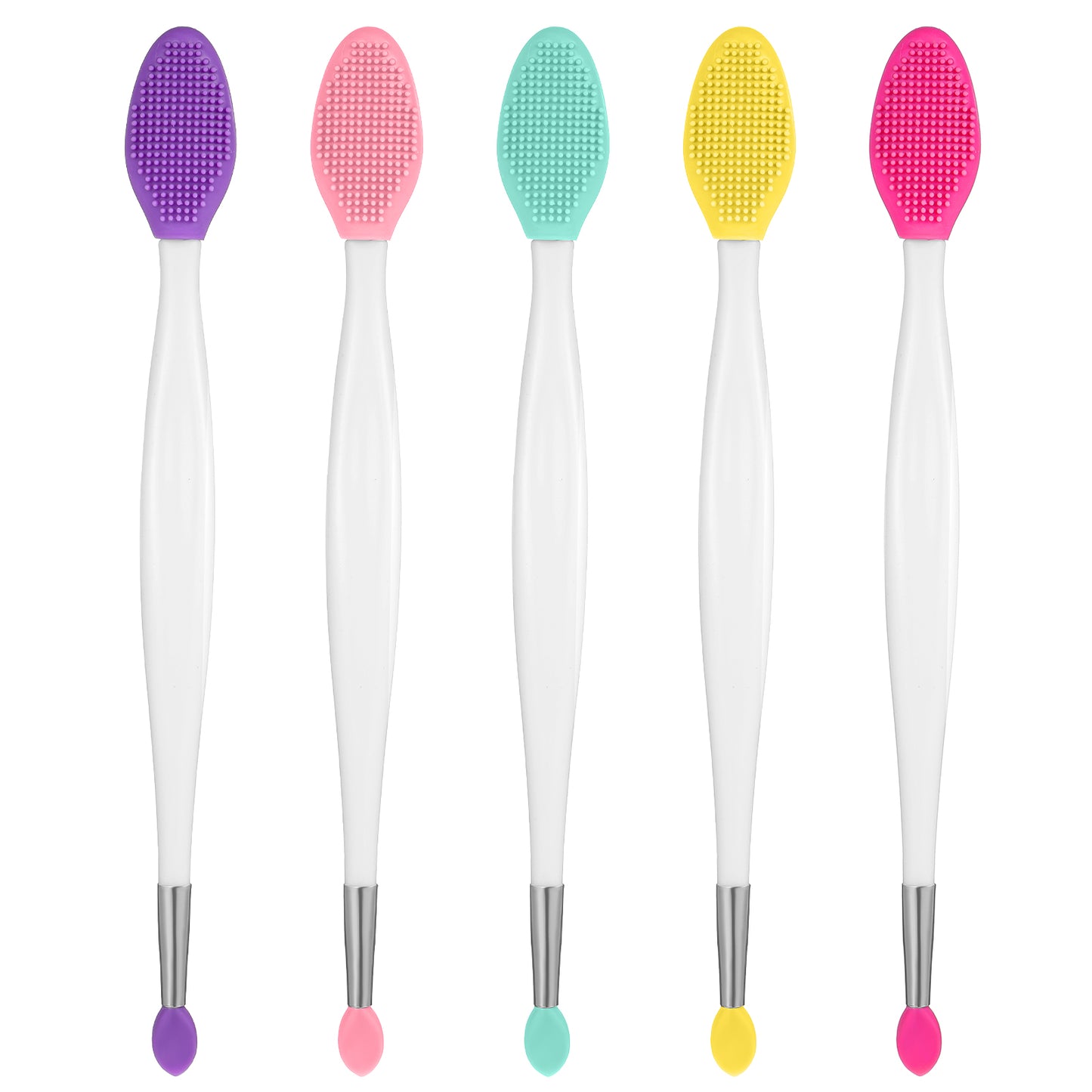 5 Pcs Lip Scrub Brush Dual-ended Lip Scrubber Exfoliator Gentle Soft Silicone Lip Brush 2-in-1 Silicone Lip Scrub Tool Lips Mask Applicator for Smoother Bright Fuller Lips Appearance