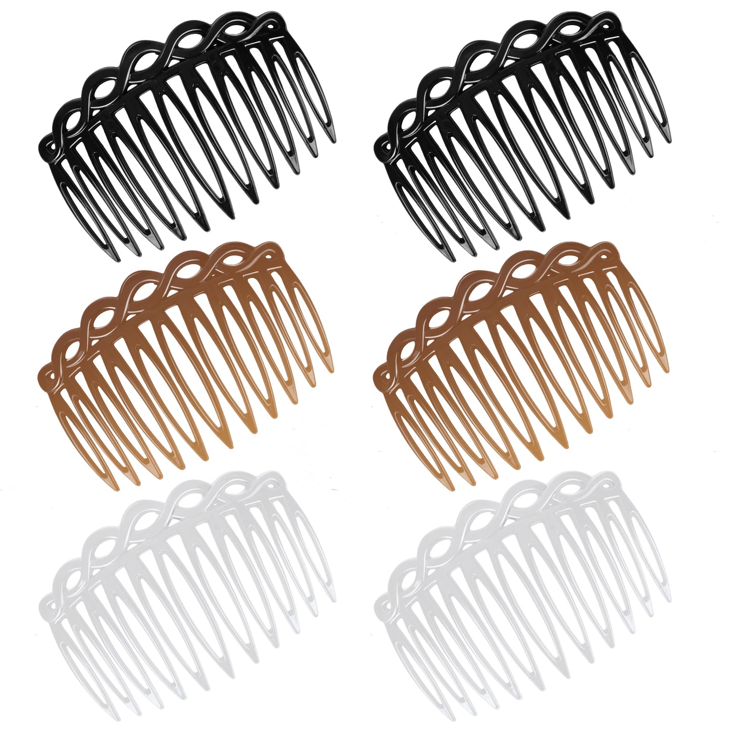 Wanmu 6 Pcs French Side Combs, Plastic Twist Hair Decorative Comb, Hair Clip Combs Accessories for Women Bridal Wedding Veil Accessories - Black, Transparent, Dark Coffee