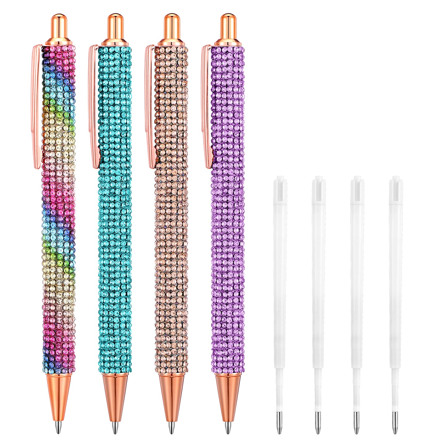 Sparkle Pens Bling Diamond Art Pen Sparkly Dot Rhinestone Decorative Beadable Glitter Bead Accessories for Women 4 PCS Writing Jeweled Ballpoint Set Diamond-Shaped Pointed Picture Kits