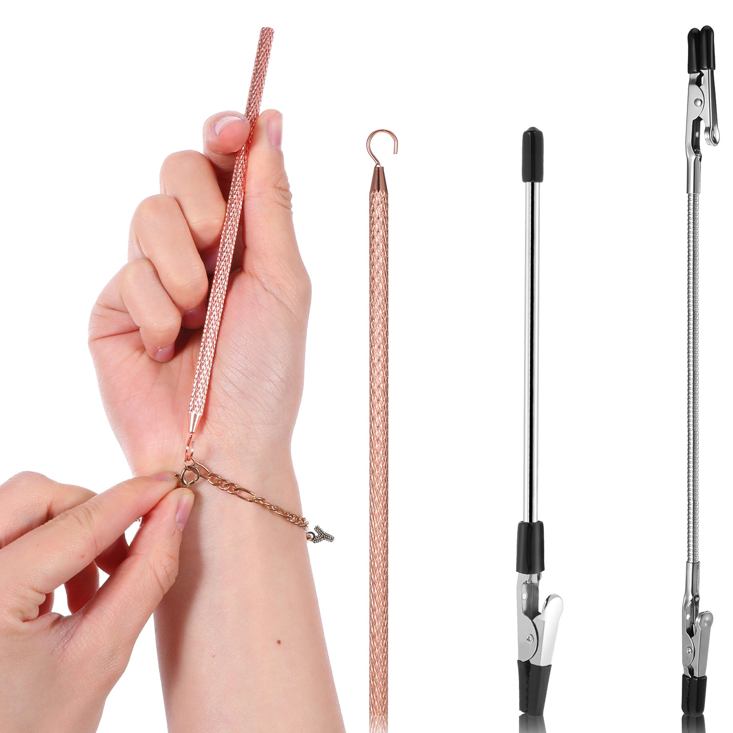 3 PCS Bracelet Helper Tools Wearing Aid Hook and Clips Wear and Disassembly Fastener Helper Tool Bracelet Auxiliary Buddy to Put On Yourself for Jewelry Watch Necklace Clasps Zippers Crafts