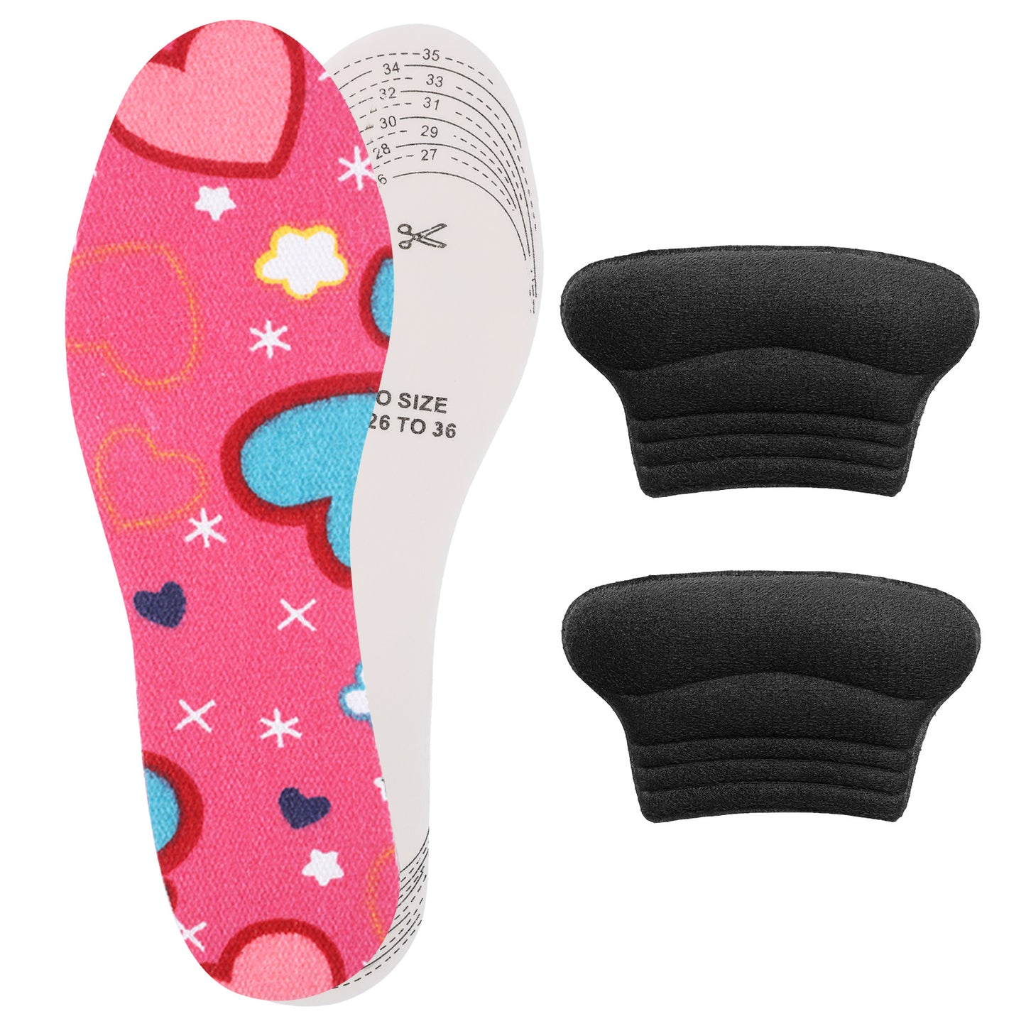 WLLHYF Shoe Insoles for Kids Memory Foam Kids Shoes Inserts Self-Adhesive Heel Grips Cute Soft Heel Pads for Loose Shoes Replacement Insole Shoe Sole Inserts to Fit Child Sneakers