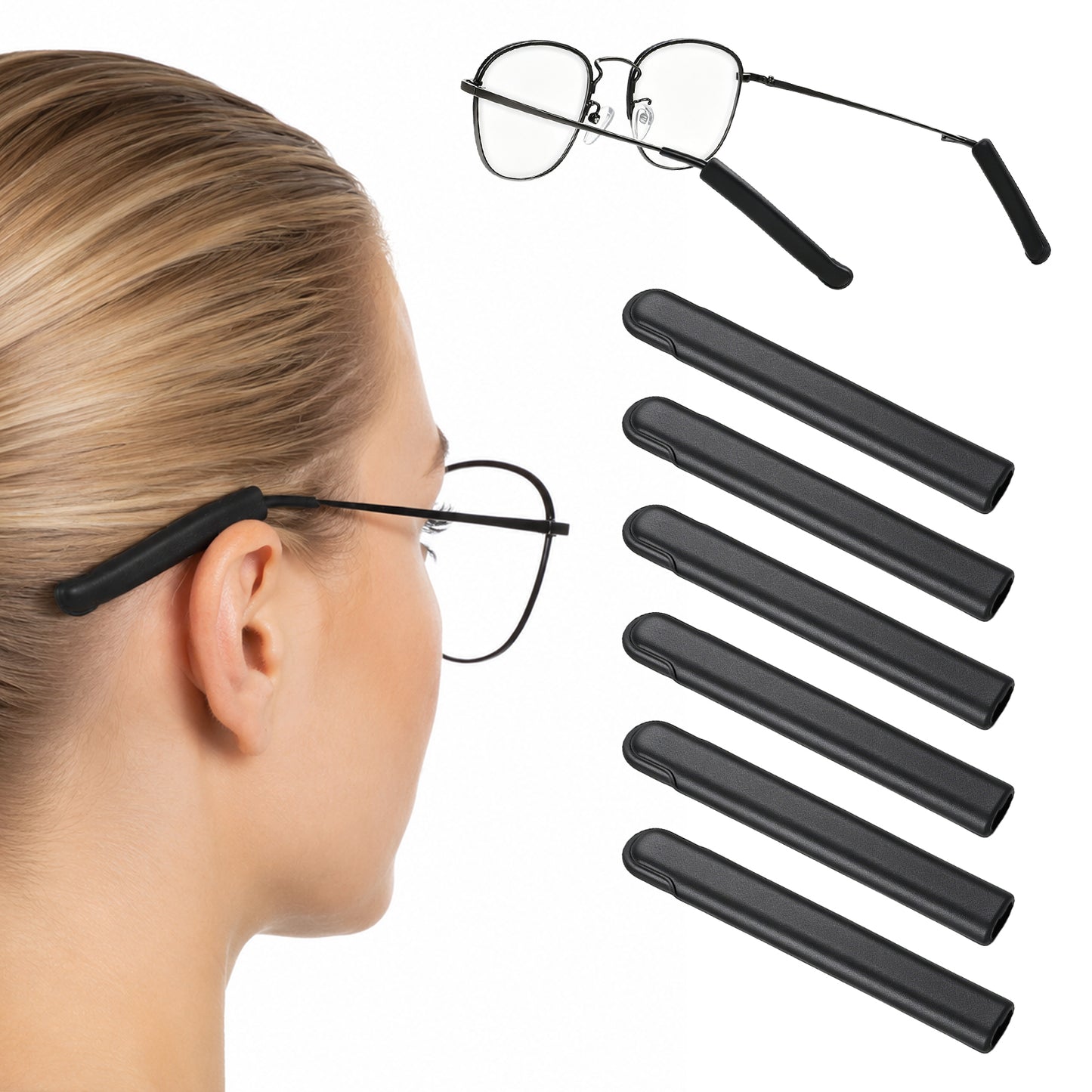 Gjinxi 3 Pairs Soft Glasses Ear Cushion Silicone Anti-Slip Elastic Eyeglass Ear Grippers Comfort Rubber Ears Pieces Preventer Pain Temple Tips Sleeves Pads Non-Slip Eyeglasses Ears Cushions