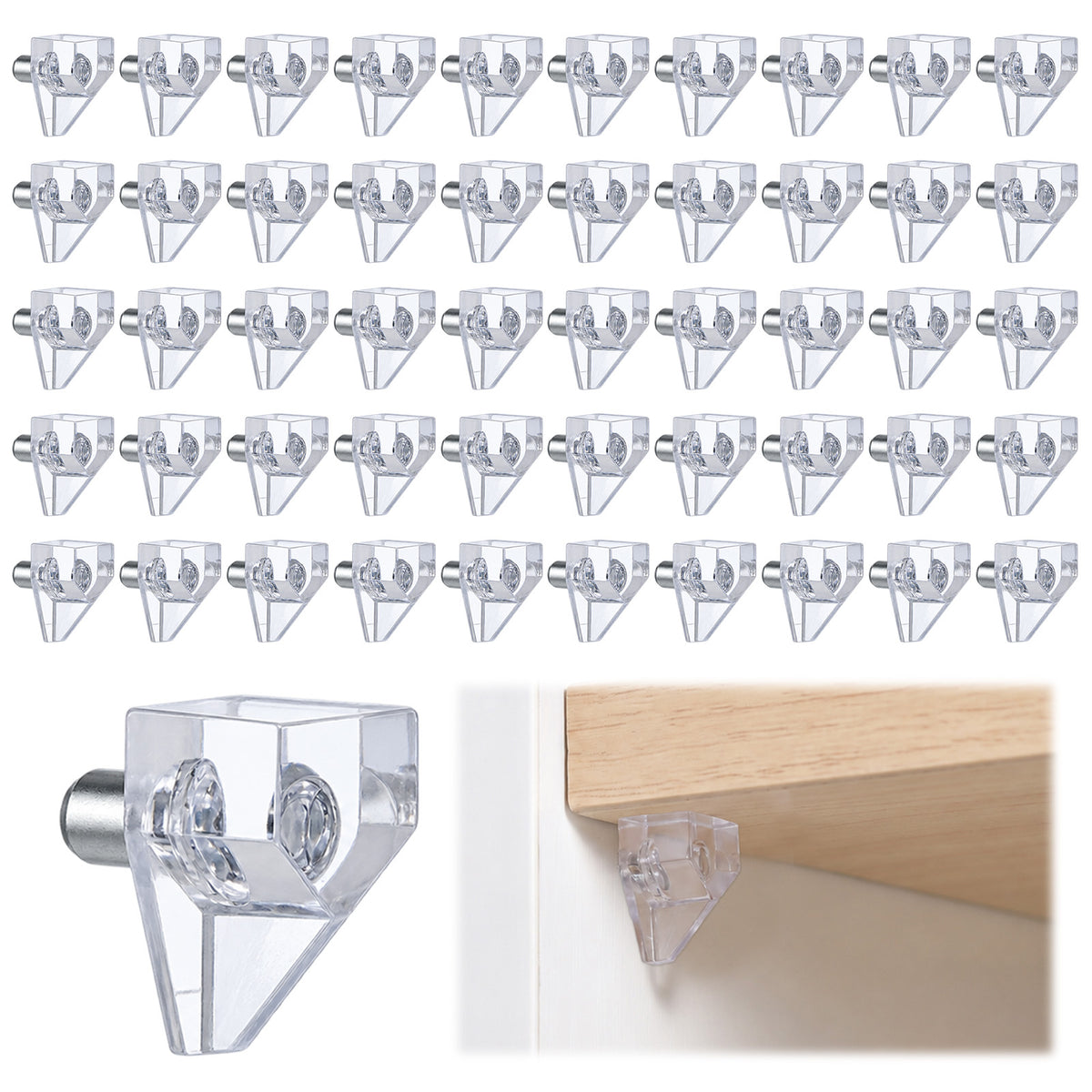 Hadnves 50 Pcs 5mm Plastic Cabinet Shelf Clear Pegs Support Pins Holder