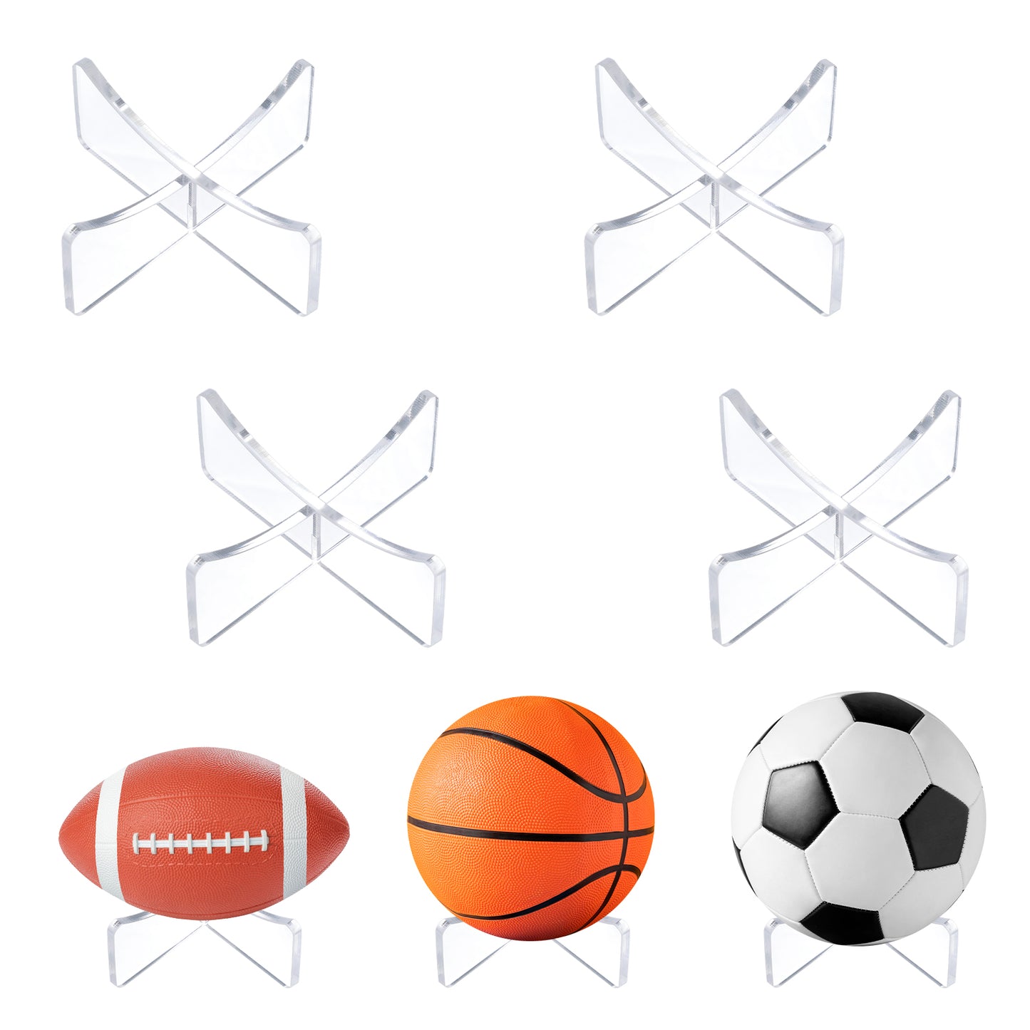 Wanmu 4Pcs Acrylic Ball Stand for Display, Clear Basketball Stand, Storage Holder for Football Basketball Soccer Volleyball Rugby, Trophy Autograph Memorabilia Display Cases