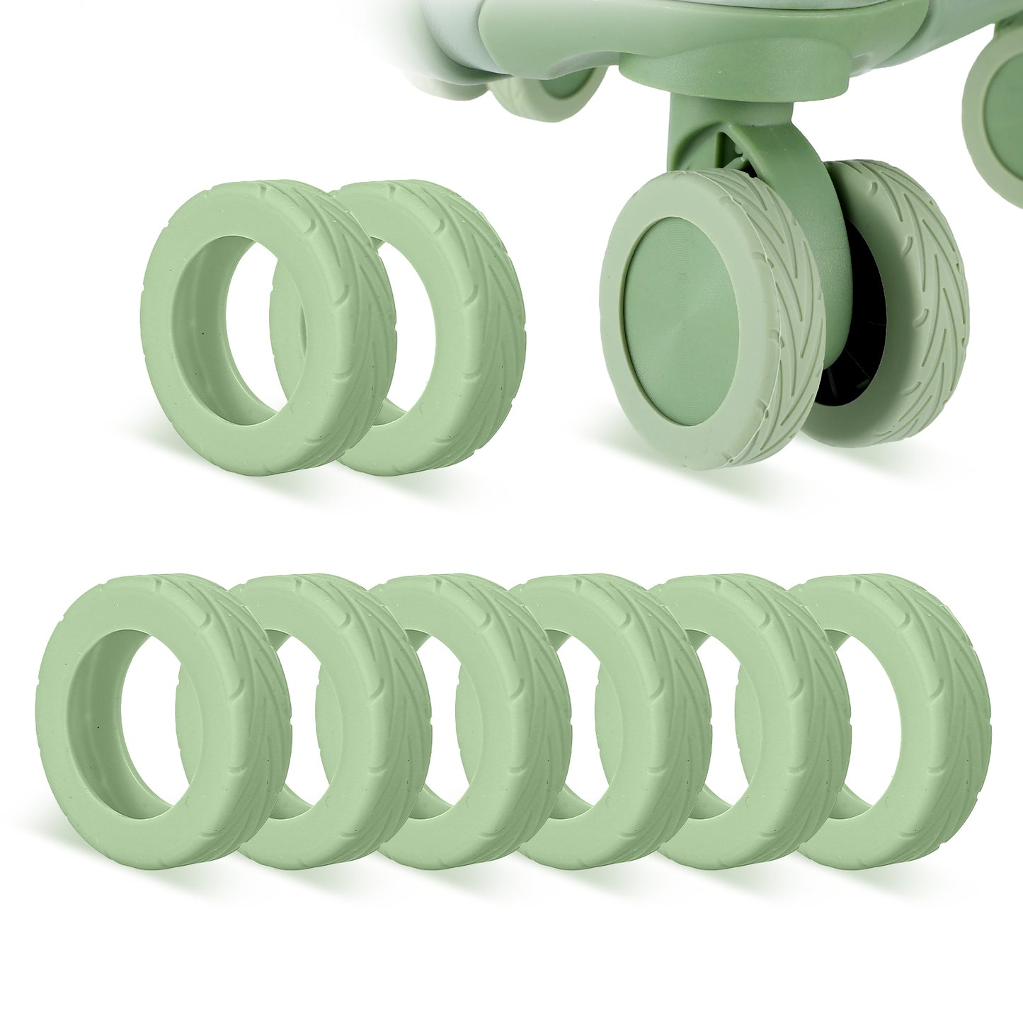 Wanmu 8 Pcs Luggage Wheels Protection Covers, Anti-Noise Silicone Wheel Protective Covers for 2-2.4'' Spinner Wheel, Wear-Resistant Travel Carry On Luggage Suitcases Wheels Protector (Green)