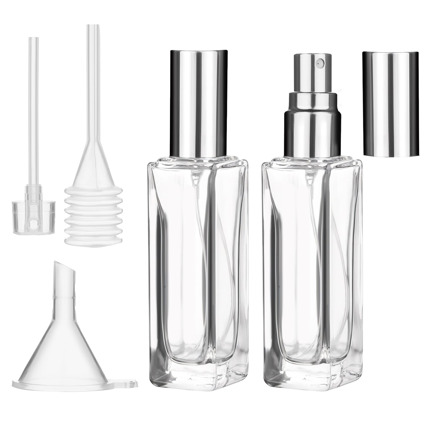 Dimeho 20ml Refillable Perfume Bottle Travel, 2 Pcs Portable Atomizer Bottle Refillable Perfume Spray Mini Glass Spray Bottles Atomizer Dispenser Fragrance Container with Funnel Pipettes Dispensers