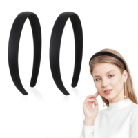 2Pcs Black Suede Like Headbands Women 2CM Wide Headbands Non Slip Fashion Solid Plain Hair Bands Costume Hair Accessories Women Girls Diademas Para Mujer Gifts