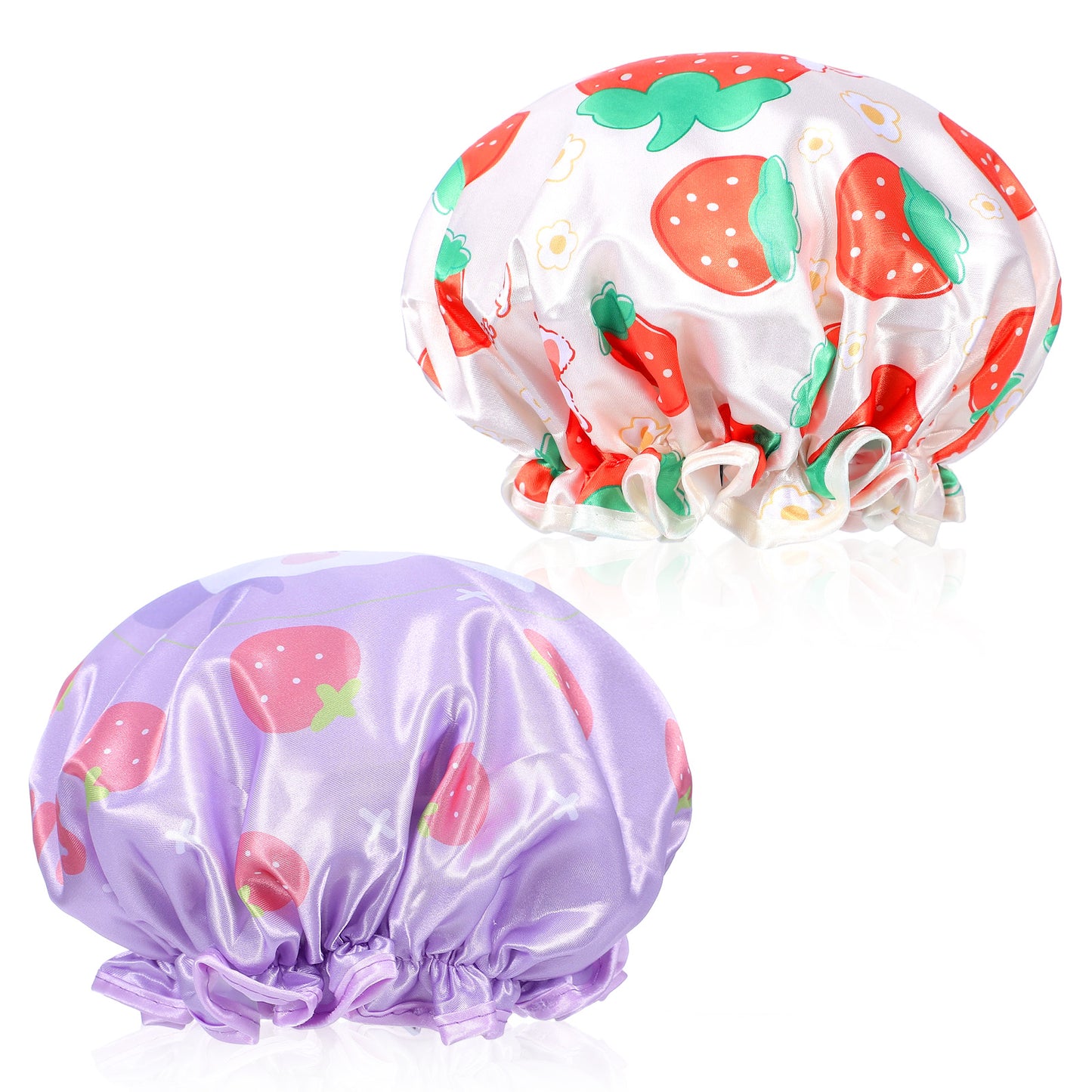 FNANJWQ 2 Pcs Kids Shower Caps, Waterproof Double Layers Shower Caps Kids Sleeping Cap, Cute Rabbit Bonnets Elastic Band Bonnet Satin and Eva Soft Showers Cap