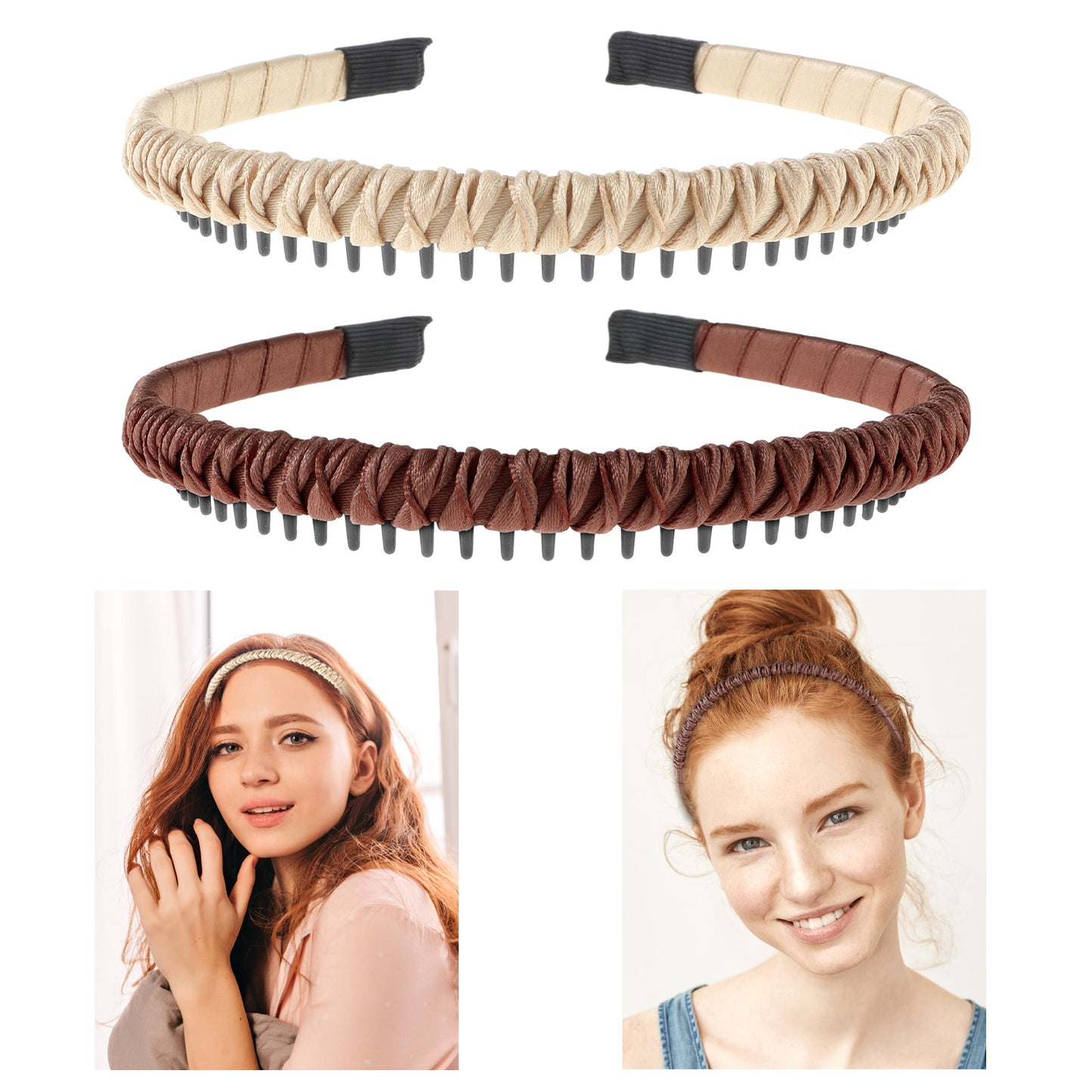 Sibba Zig Zag Headbands for Women 2 PCS Non Slip Headband with Teeth Comb Headband Comfortable Hair Bands Womens Hair Styling Tool