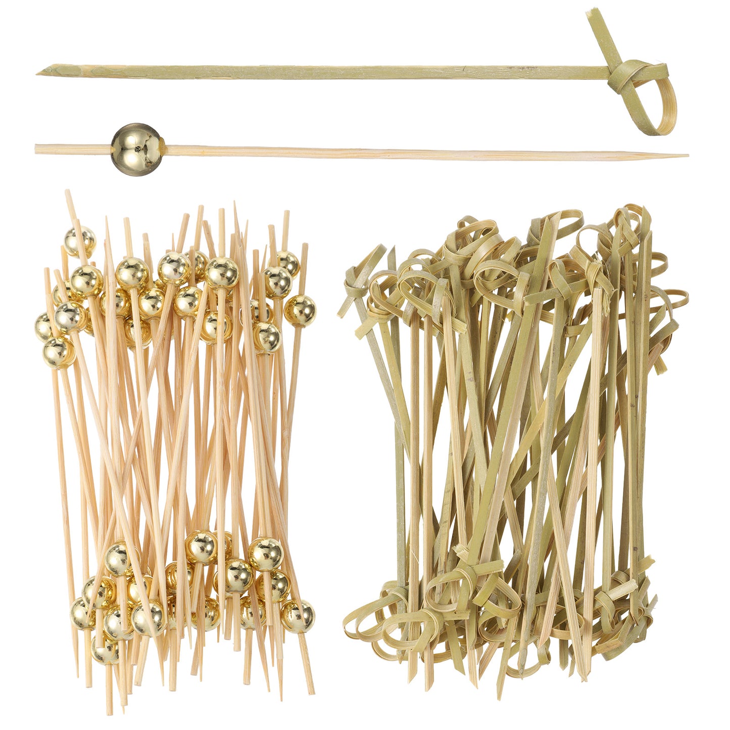 Hadnves 100PCS Bamboo Cocktail Picks Long Fancy Toothpicks Bamboo Knot Skewers Ball Food Cocktail Picks with Looped Knot Party Supplies for Appetizers Drinks Desserts Sandwich Charcuterie Boards