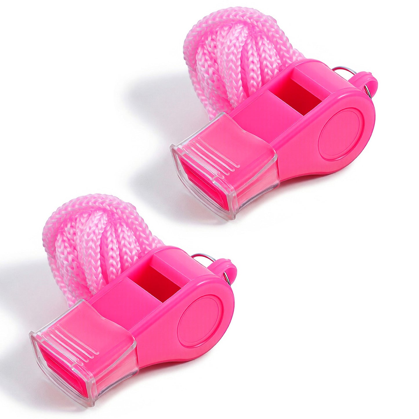 Gsbnjuy 2Pcs Pink Whistles Plastic Sports Emergency Whistles Lanyard and Mouthpiece Loud Crisp Sound & Bright Colors for Coaches, Lifeguards, Teachers, Dog Training and Outdoor Safety