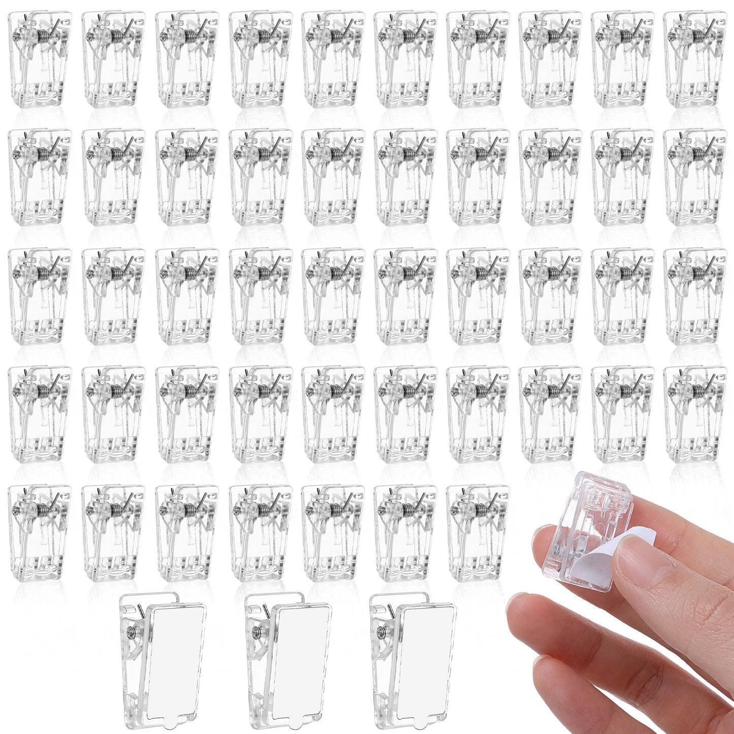 50 Pcs Self Adhesive Clips Tapestry Wall Hanging Clips Photo Clips for Paper Flag Hanger Plastic Sticky Spring Clips Poster Hanger Shower Curtain Clip Double-Sided Light Clips for Teachers Home Office