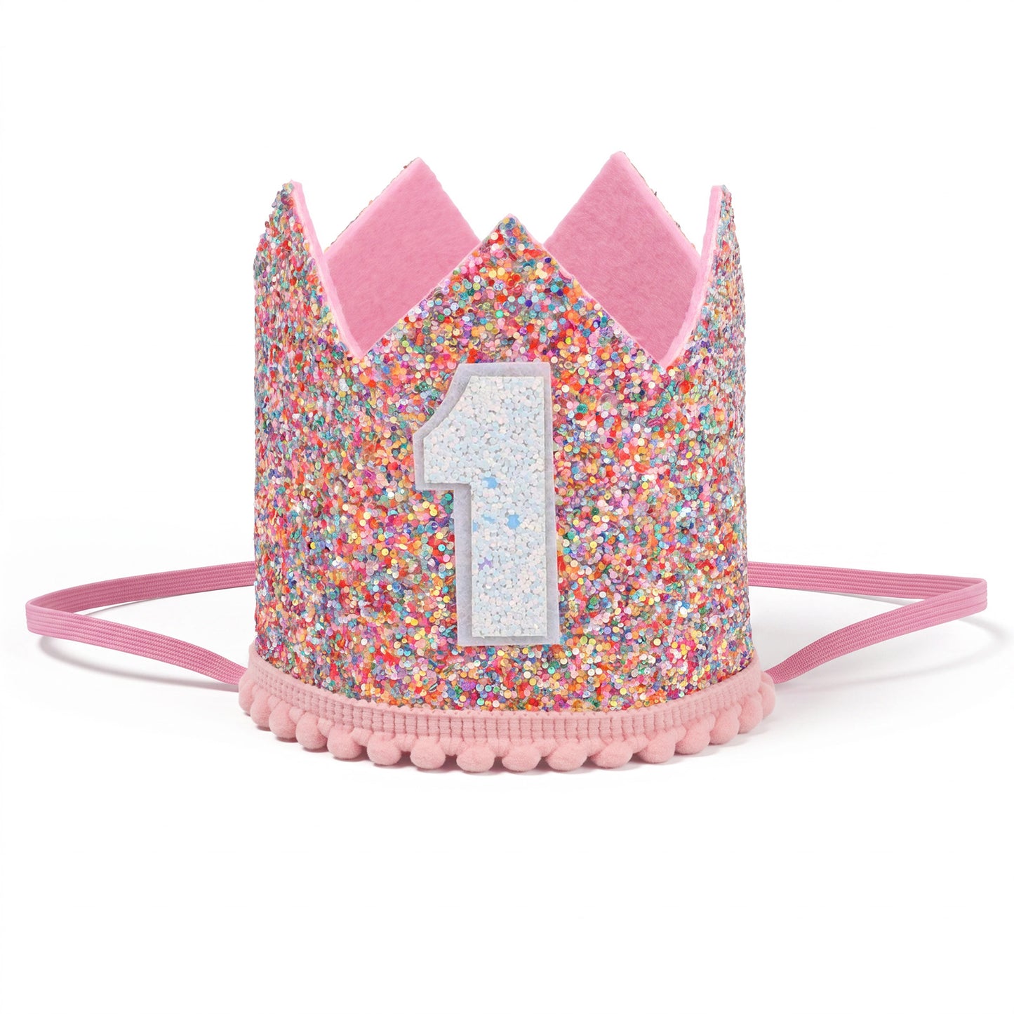 Wanmu Glitter Birthday Crown 1st Birthday Felt Decorative Headwear Hat