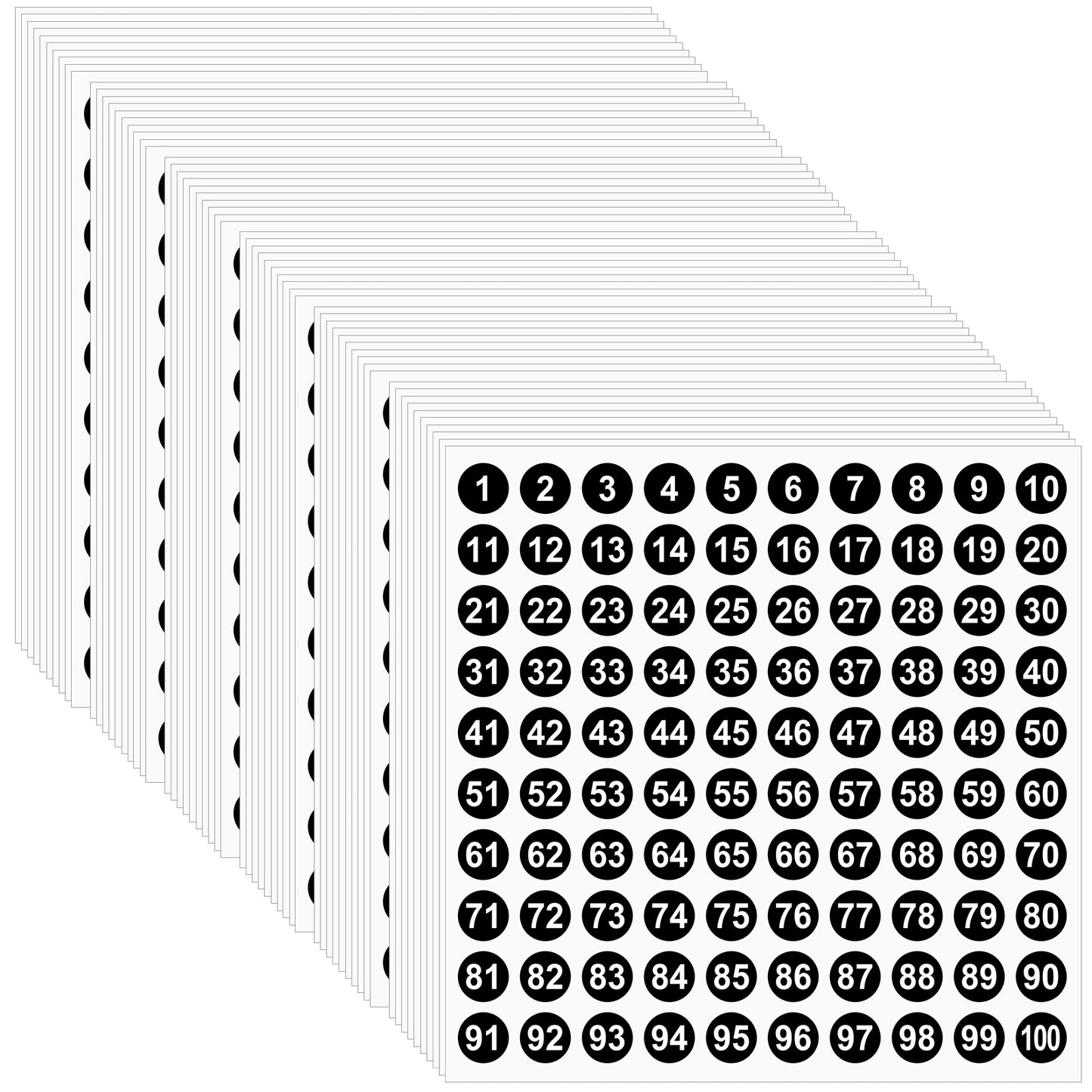 60 Sheets Round Number Sticker Consecutive Black Vinyl Number Labels 1-100 Self-Adhesive Dot Number Stickers Waterproof Small Sticker for Indoor Outdoor Office Classroom Inventory Storage Organize Box
