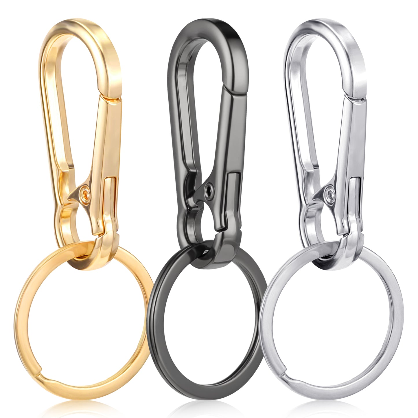 Sibba Metal Keychains 3Pcs Keyring Key Chain Rings Clip Holder Organizer Key Finder Keychains Hook Charms Universal Key Fob Holder for Home Car Women Men Black Silver Gold