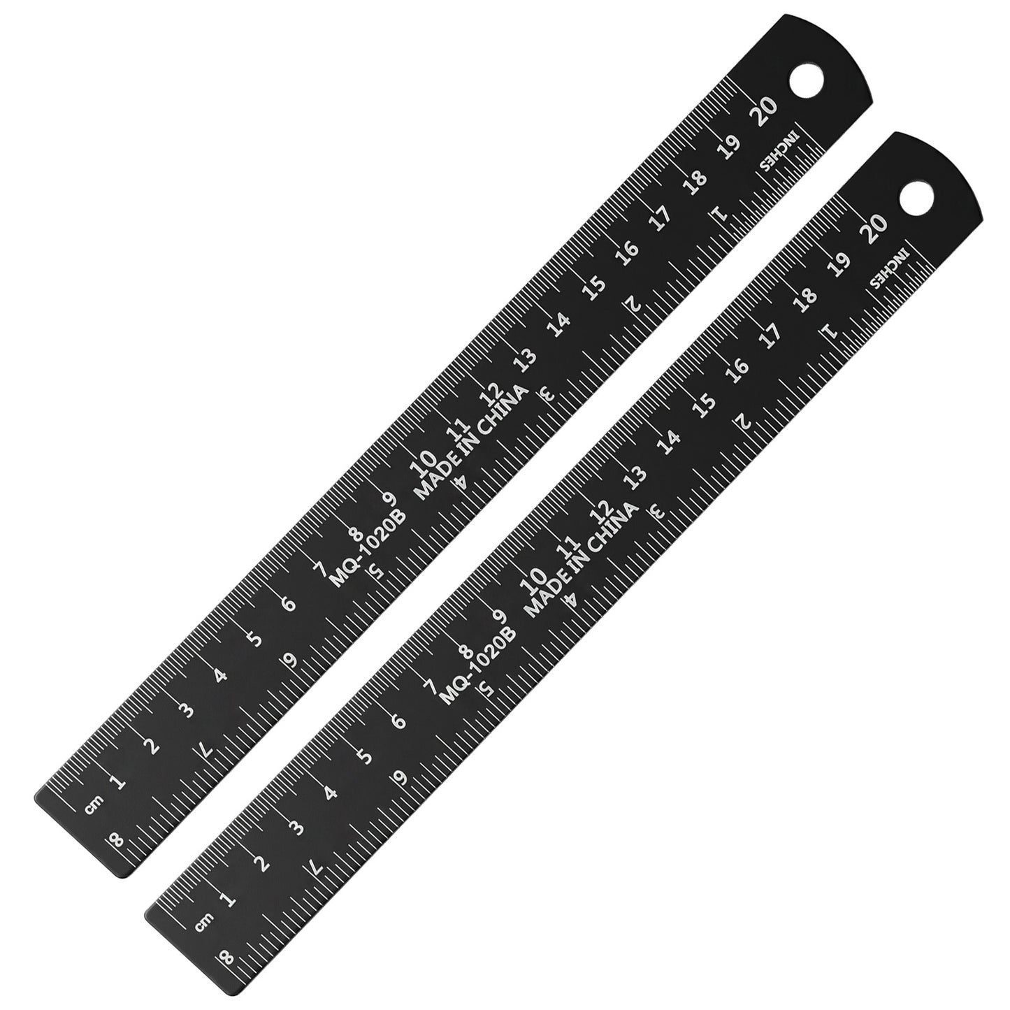 Heclia 2Pcs 6 Inch Metal Ruler Set Dual Scale Metric Imperial Straight Ruler Easy to Read Precision Metal Rule Compact Black Measuring Tool for Student Drafter Designer Crafter Learner