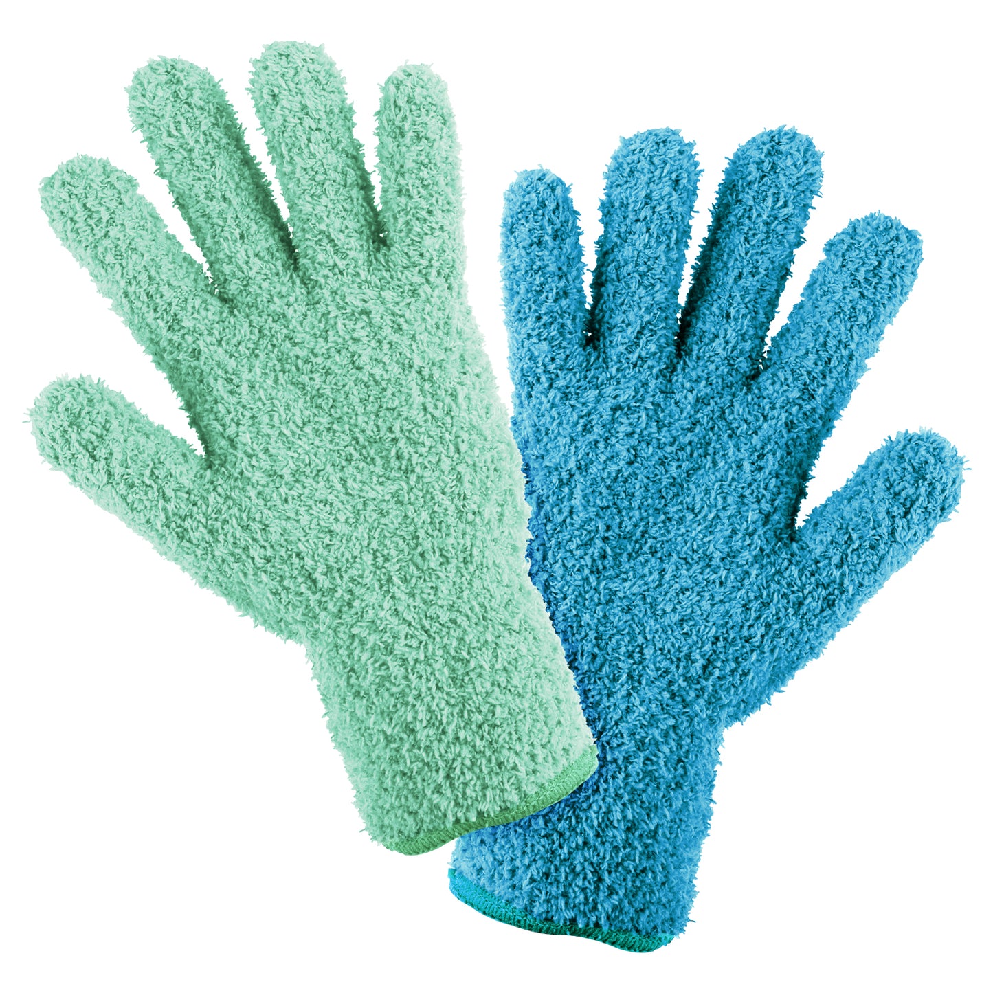KFHENSOMR Microfiber Dusting Gloves Washable Leaf Cleaning Gloves Mittens Reusable Wash Mitt for Plant Dusting Furniture House Cars Blinds and Small Objects (Green/Blue, 1 Pair)