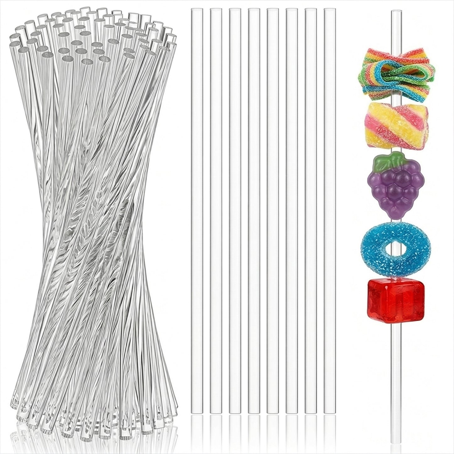 Sibba Acrylic Cake Pop Sticks 100 Pcs Long Clear Round Reusable Candy Stick Stirring Rods 15cm Clear Lollipop Sticks for Cake Toppers Candy Chocolates Desserts Cookie DIY Crafts Party Gardening