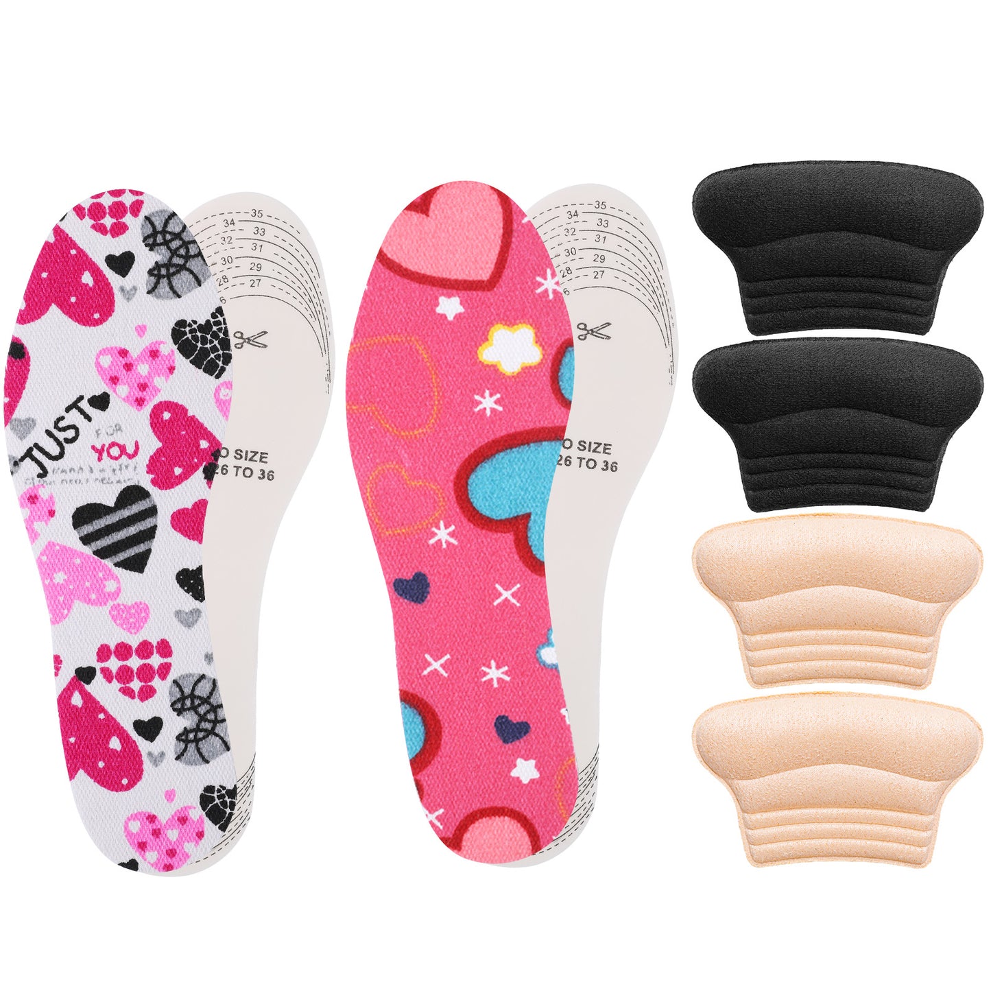 WLLHYF Shoe Insoles for Kids, Memory Foam Kids Shoes Inserts Self-Adhesive Heel Grips Cute Soft Heel Pads for Loose Shoes Replacement Insole Shoe Sole Inserts to Fit Child Sneakers