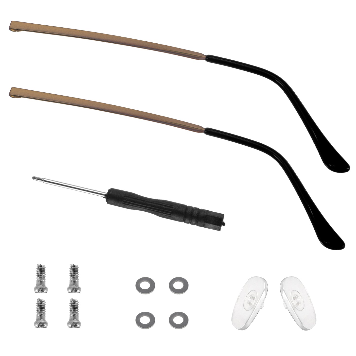 YUXIANLB 1 Pair Metal Glasses Arm Replacement Temple, Universal Black Eyeglass Repair Legs Eyewear Frame Replacement Tightening Accessory Kit DIY Temples with Screws Screwdriver Nose Pads