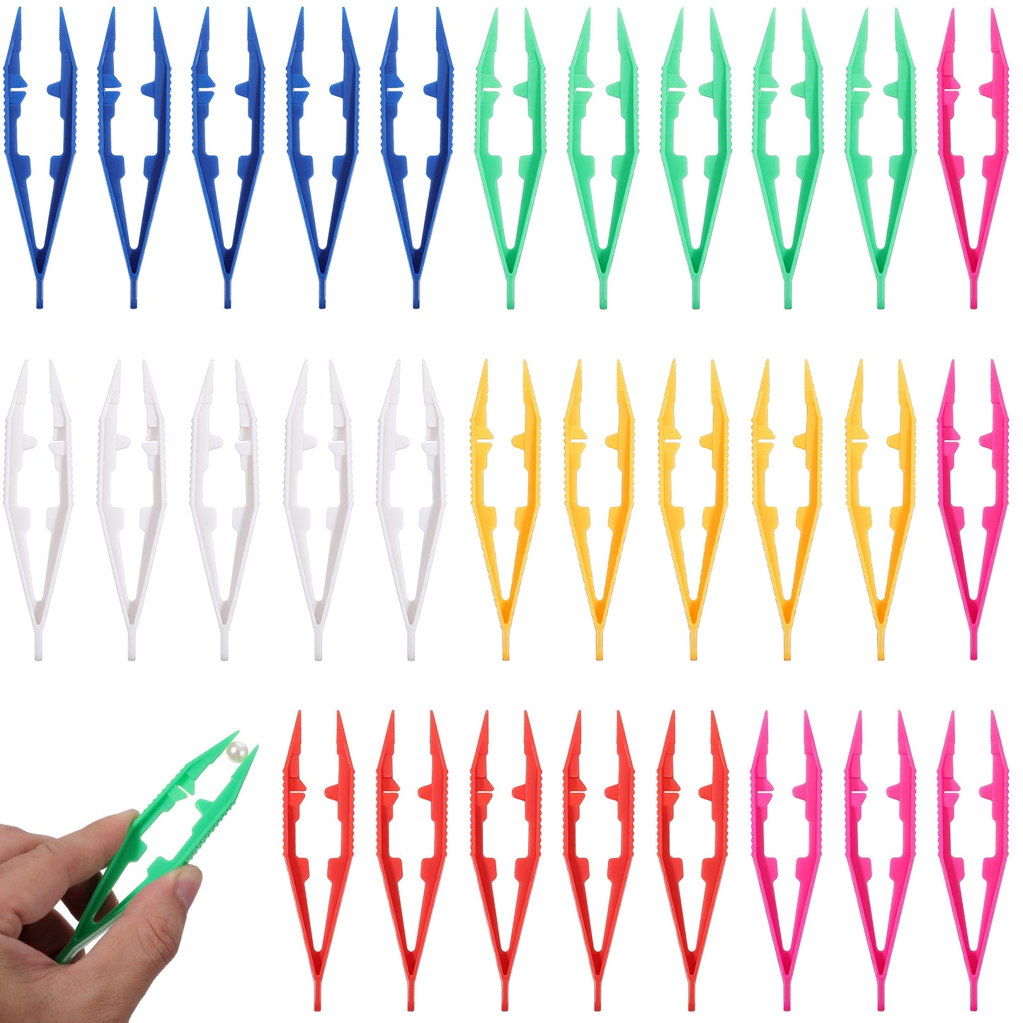 30 Pcs Plastic Tweezers Colorful DIY Beads Tweezers Lightweight Craft Small Tweezer Handmade Beading Tweezer for Adult Beading Tools Jewelry Making Accessories Feeding Reptiles Birds