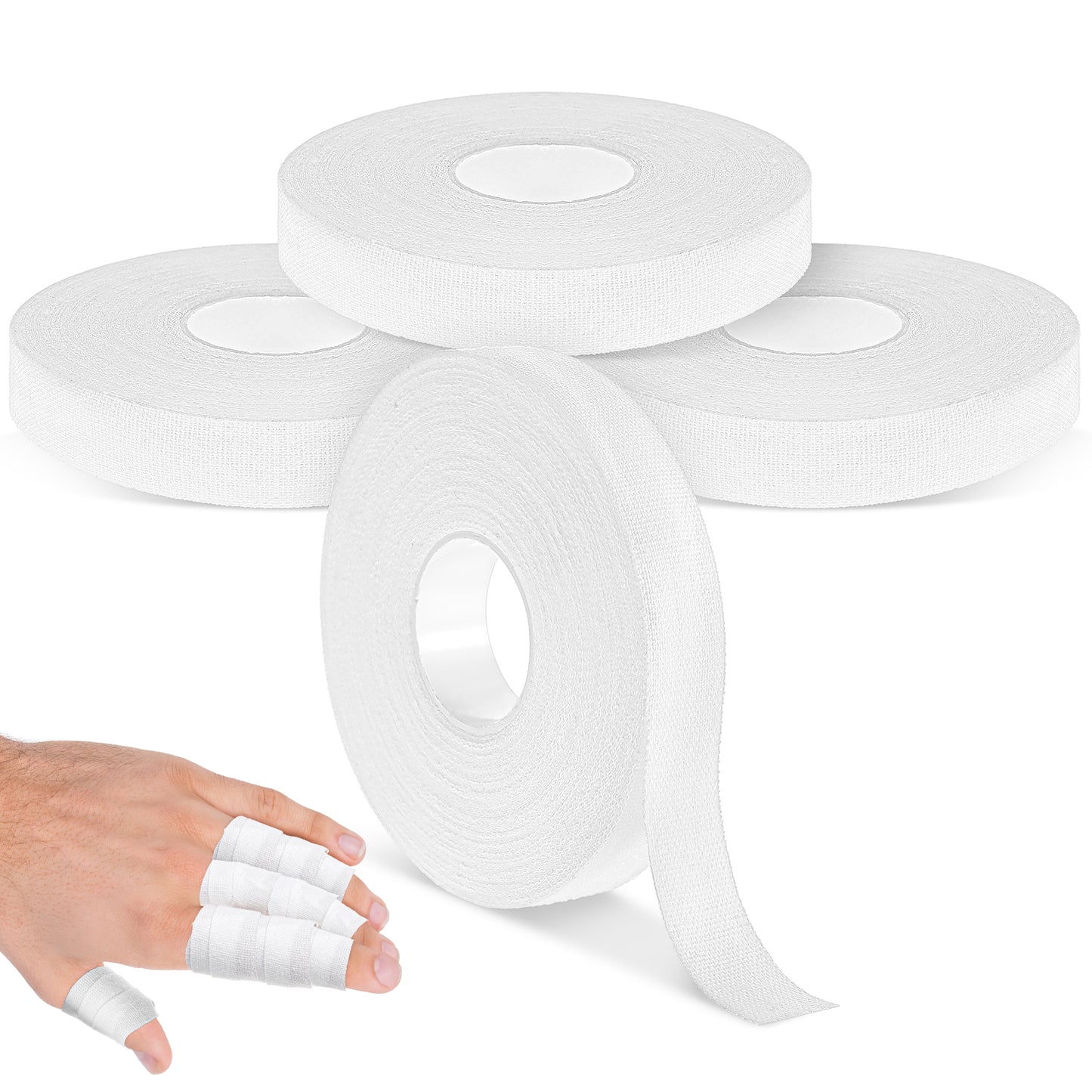 Wanmu 4Rolls Athletic Finger Tape, 0.49 inch × 45 foot White Strong Adhesive Rock Tape, Residue Free Skin-Friendly Sports Tape for Climbing, Weight Lifting, Volleyball Finger Tape, Boulder, Basketball