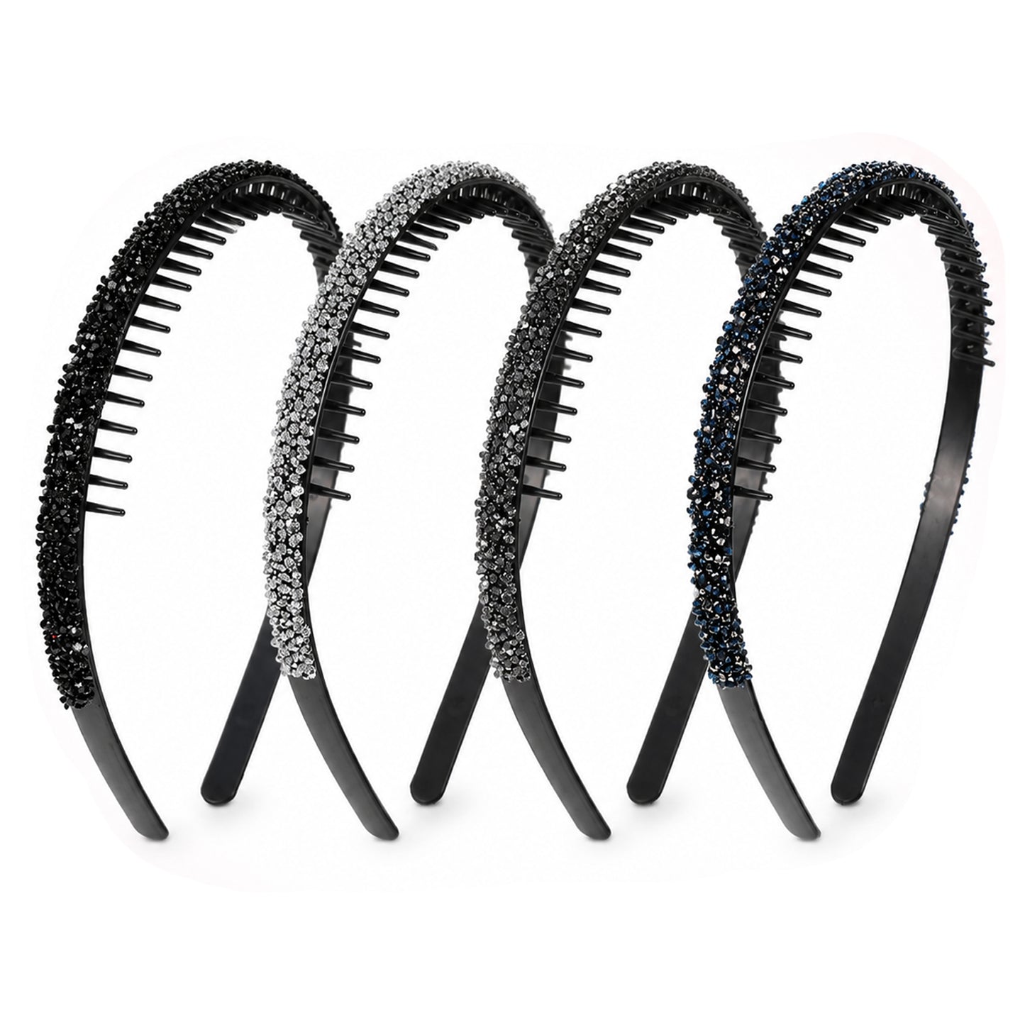ElevateTech 4Pcs Fashion Rhinestone Headband for Women Comb Headband with Teeth Non Slip Head Bands Crystal Hairband Comfortable Daily Prom Party Head Accessories