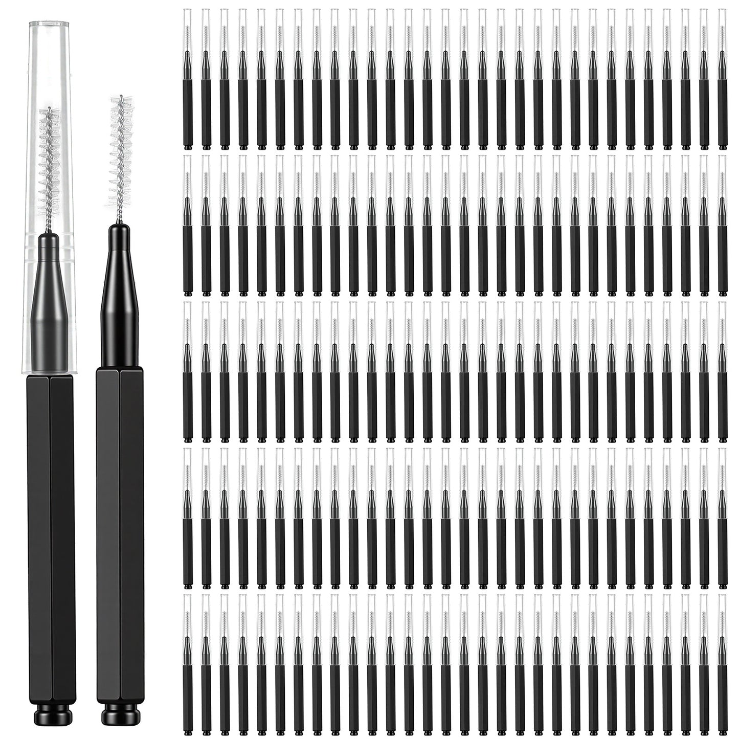 Hadnves 150 PCS Micro Eyebrow Brush with Cap Mini Spoolie Brow Lamination Brush for Eyebrow Tinting Lash Filler Brow Lifting Eyelashes Extensions Professional Makeup Kit Interdental Brushes for Braces