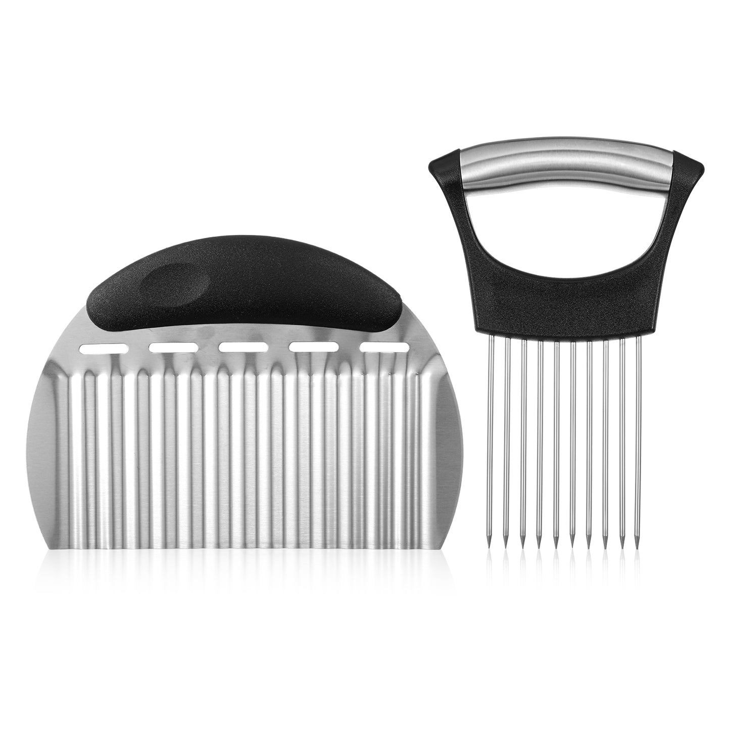 COMNICO 2pcs Large Crinkle Cutter French Fry Cutter Wavy Chopper French Fry Slicer Stainless Steel Blade Cutting Chopping Tools with Handle for Carrot Vegetable