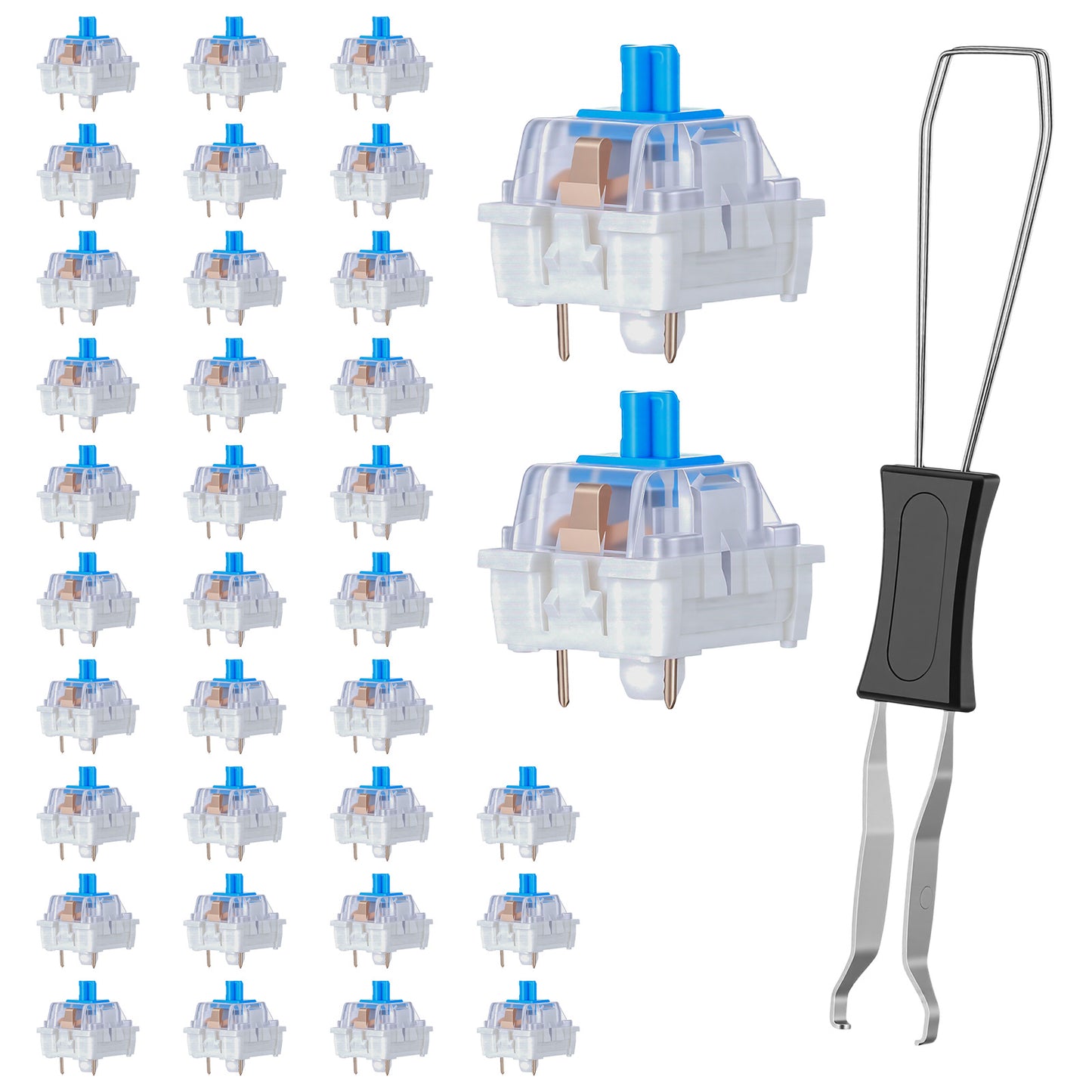35Pcs Blue Switch Replacement with 1 Clip, 3 PIN Mechanical Keyboard Switch, Clicky with Strong Tactile Feedback, Accurate Typing, Dustproof, Office and Gaming LED Keyboard Universal Replacement Parts