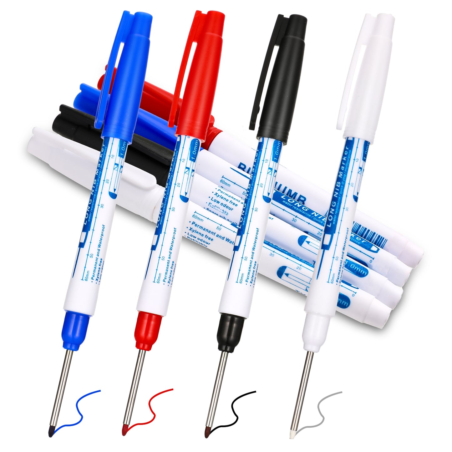 Sibba Deep Hole Marker Pens 4Pcs Deep Reach Markers Permanent Markers Long Nose Marker Waterproof Carpenter Ink Pen 30MM Highlighters for Builders Construction Architect (4 Colors)