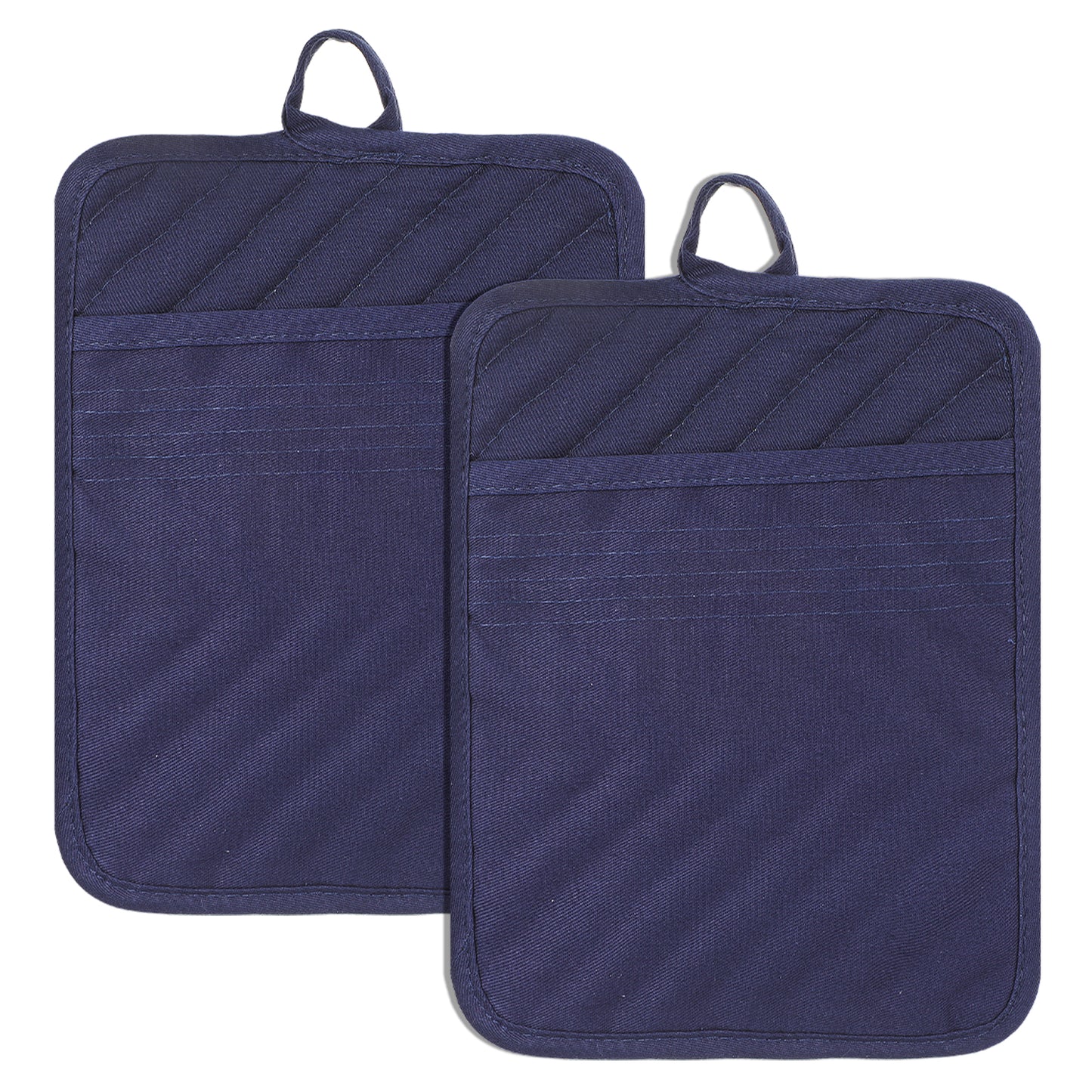 Sibba Pot Holders with Pocket, 2Pcs Cotton Heat Resistant Potholder, 7 x 9 Inch Trivets Large Coasters, Baking Square Oven Mitts for Kitchen and Baking (Blue)