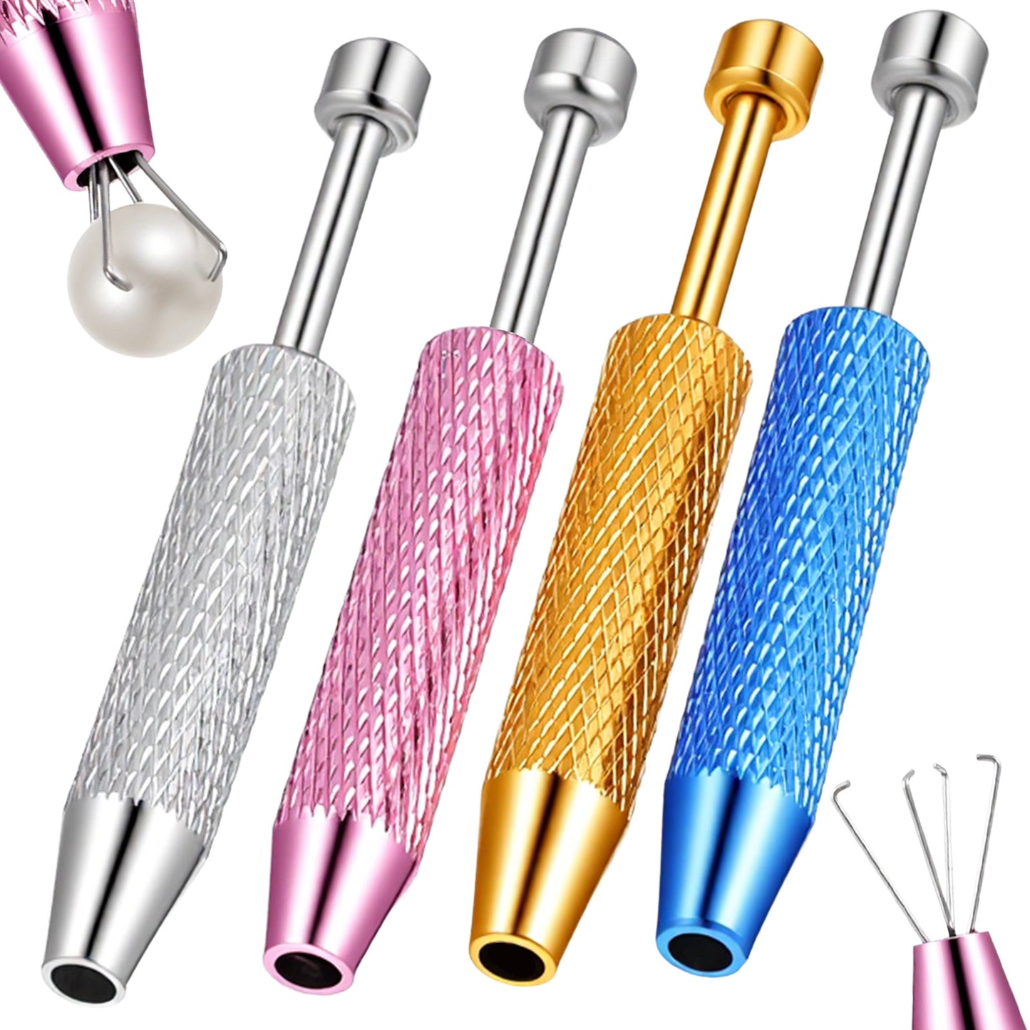 Sibba 4 Pcs Piercing Ball Grabber Tool, 4 Claw Mini Grabber Pen Jewelry Changing Tools Claw Holder for Electronic Component Jewel Diamond Pearls Tweezers