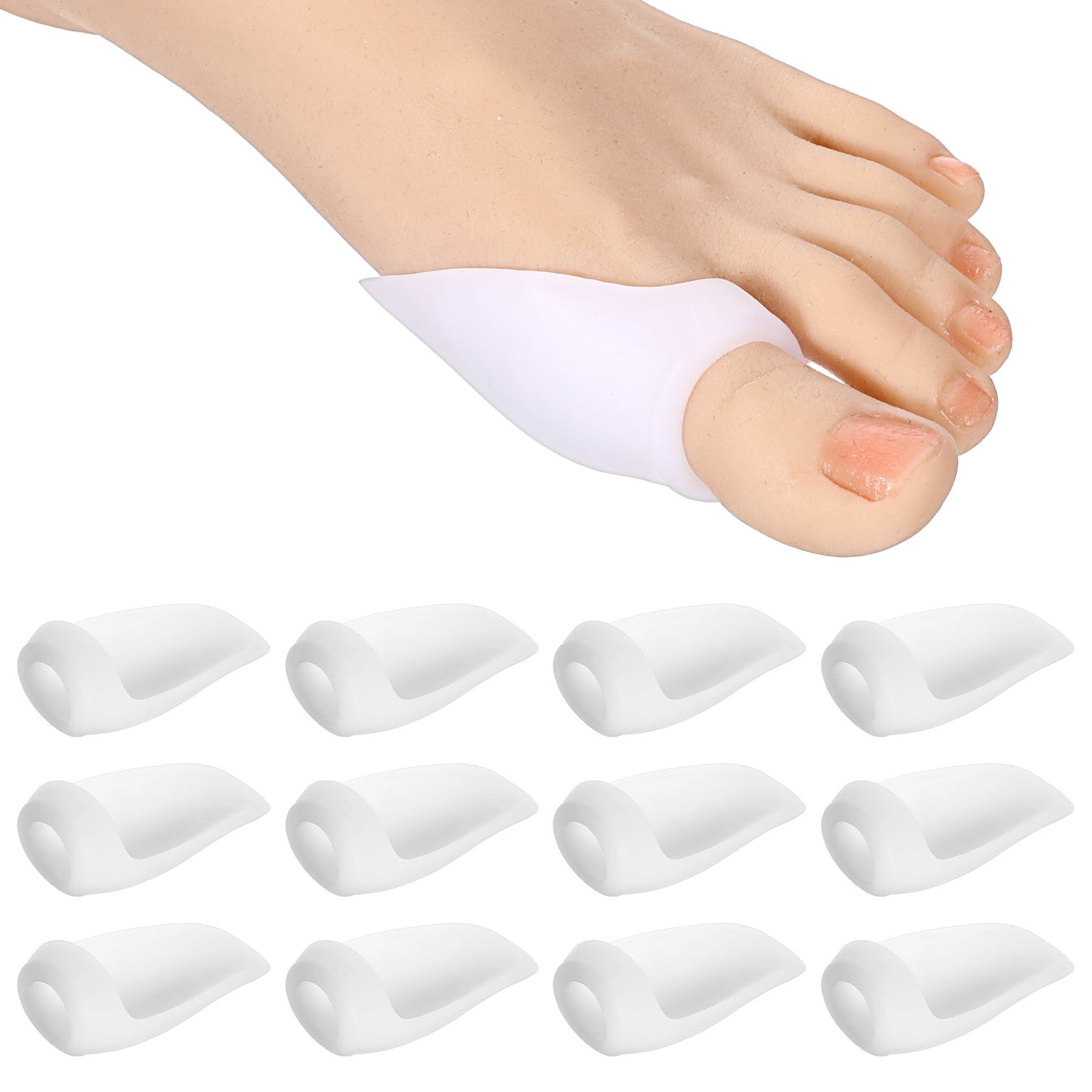 Dimeho 12 Pcs Bunion Cushion Protector, Bunions Corrector Pads with Separator Bunion Guards Clear Bunions Shields Relief for Big Toe Calluses Corns (White)