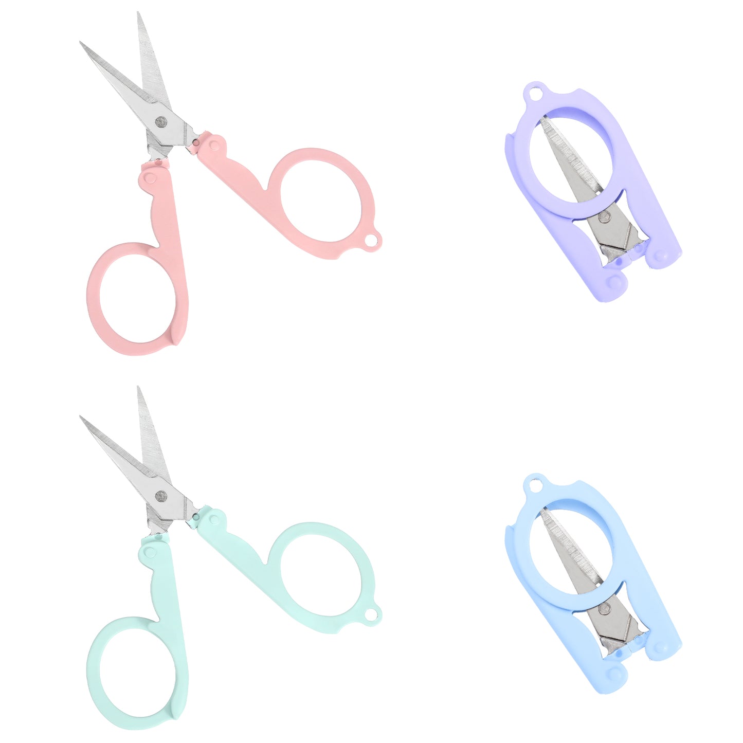 Sibba Mini Folding Scissors 4 Pcs Portable Travel Shears Stainless Steel Scissors with Safety Cap Foldable Mini Cutter Tiny Cutting Tool for Scrapbooking Crafting Sewing Home
