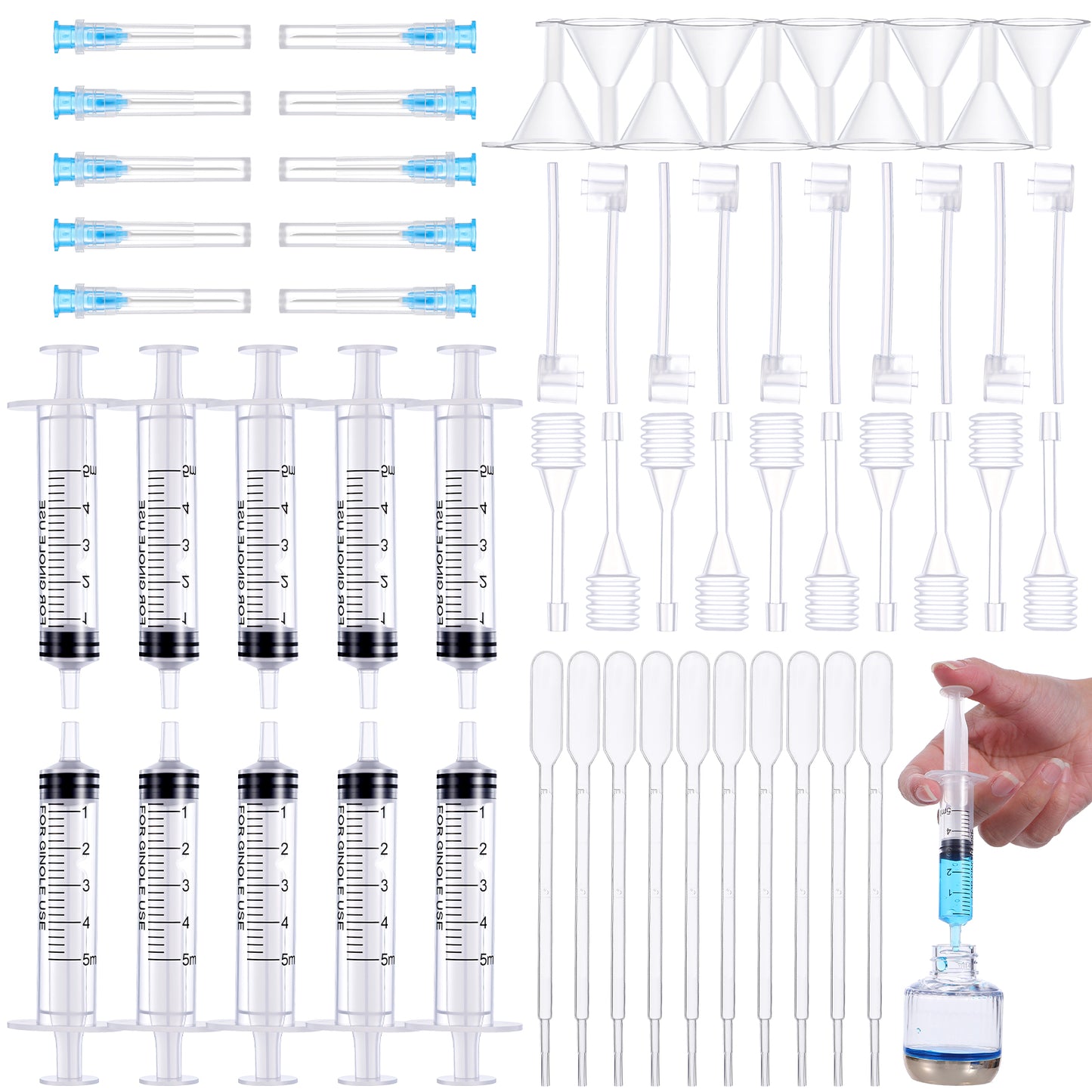 Wanmu 60 Pcs Perfume Refill Pump Tools, Plastic Clear Refillable Perfume Dispenser Transfer Kit, Includes Funnel, Dispenser Pumps, Syringes, Droppers, Squeeze Droppers for Cosmetic Oils Liquid