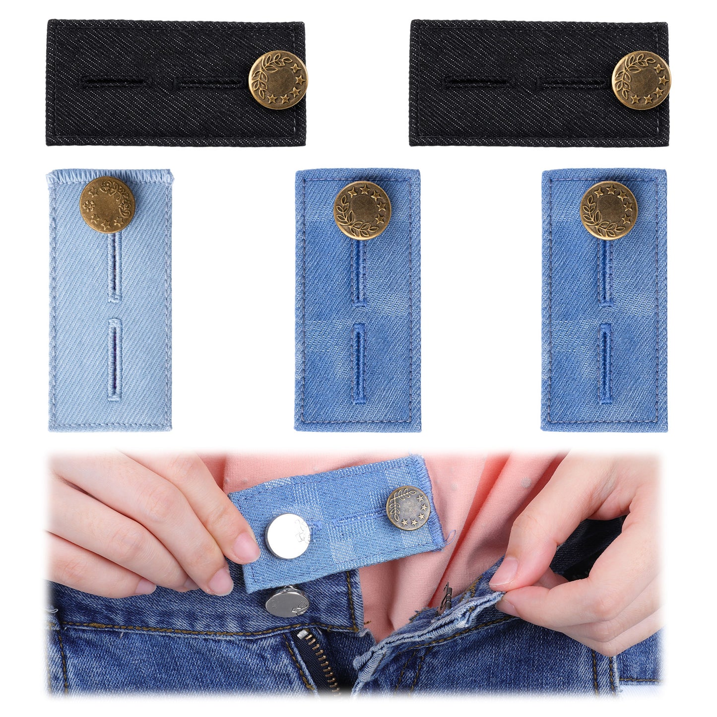 ElevateTech Denim Pants Extender, 5 Pcs Waist Extender for Jeans Trousers Skirt Maternity Jeans Pants Button Extenders for Men Women Adjustable Waistband Extenders with Metal Button (4 Colors)