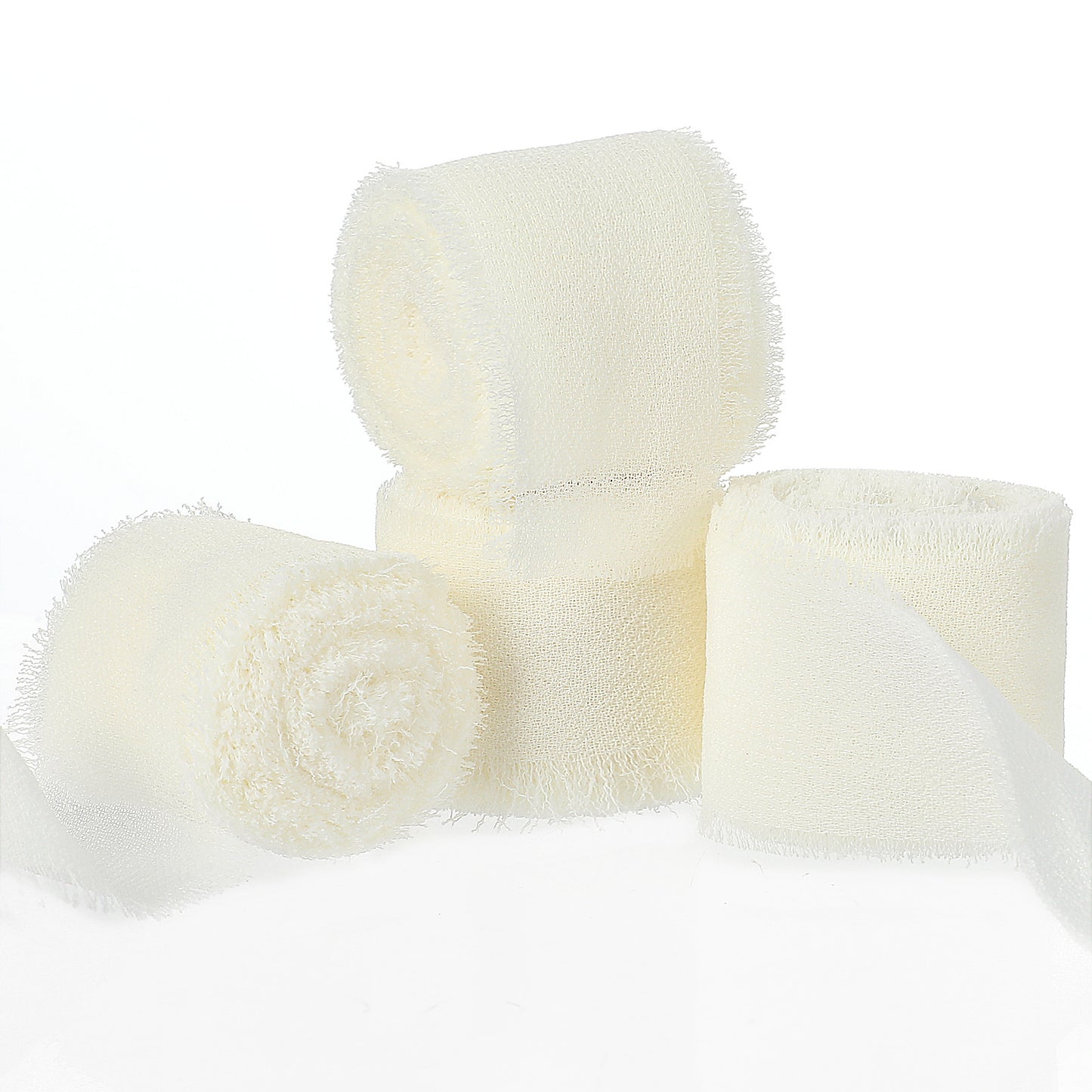 6 Rolls Ivory Ribbon Cream White Handmade Polyester Frayed Fringe Ribbons for Gift Wrapping, Wedding Invites Bridal Bouquets Baby Showers Holiday Decor & DIY Crafts