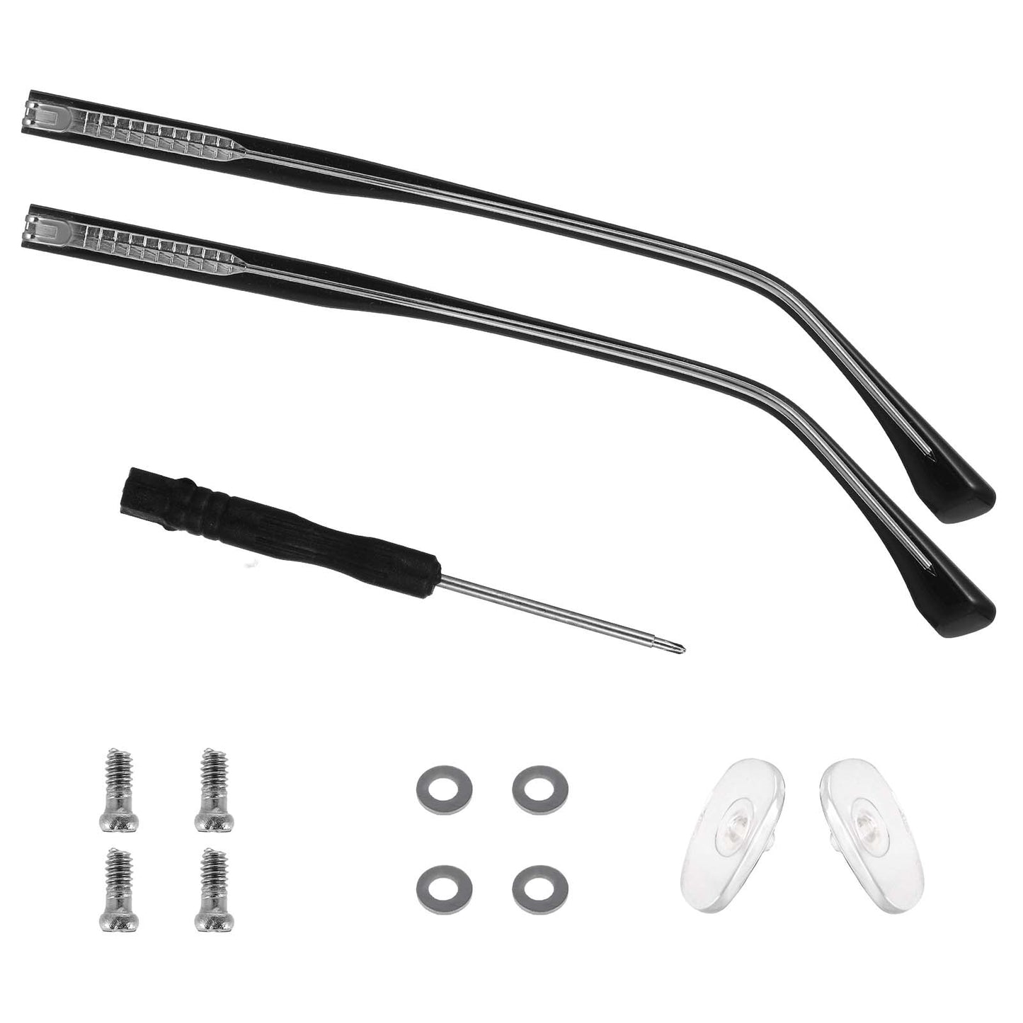 1 Pair Glasses Arm Replacement Black Eyeglasses Temple Universal Glasses Replacement Accessories DIY Eyeglasses Repair Kit with Screws Washers Screwdrivers Nose Pads for Sunglasses Glass